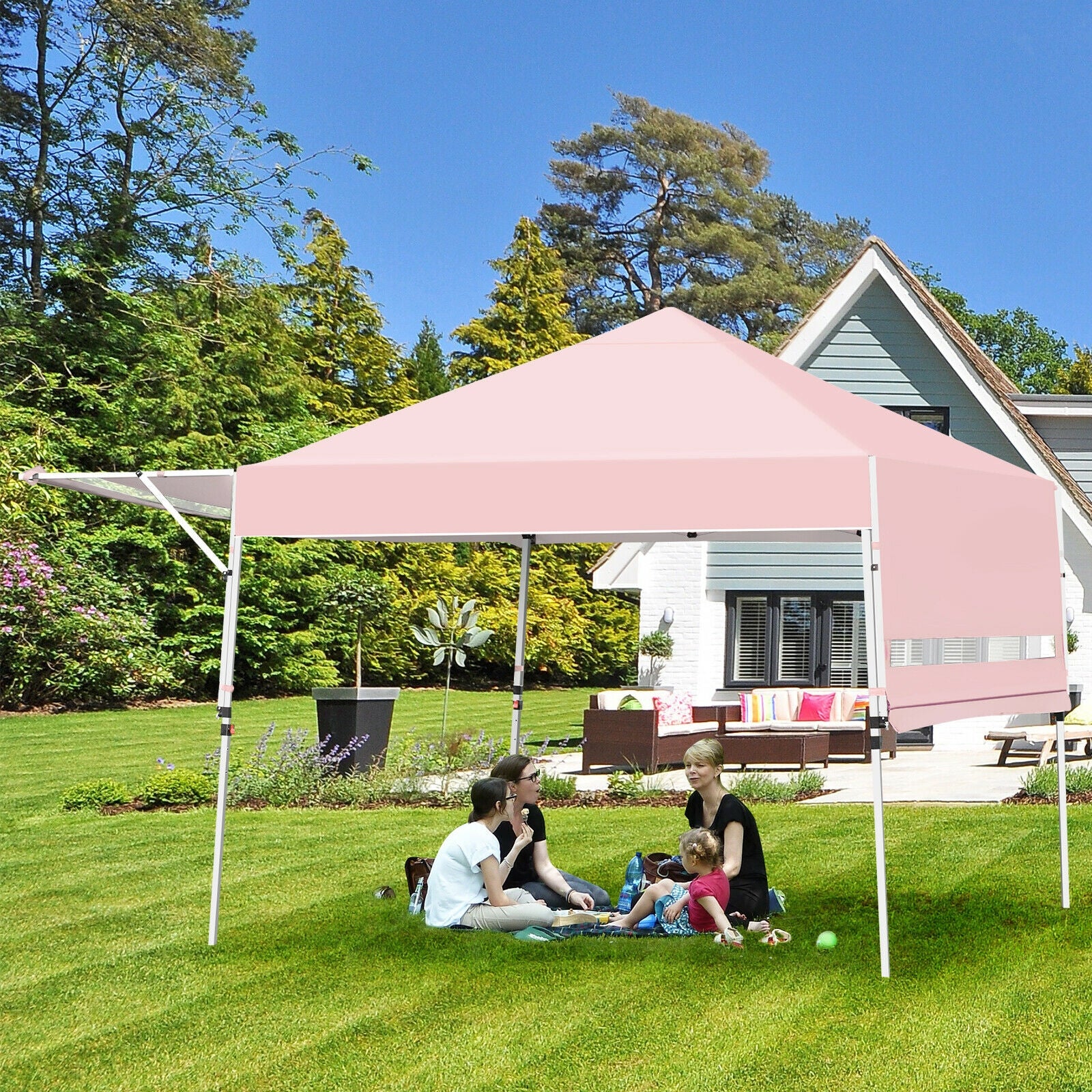 17 Feet x 10 Feet Foldable Pop Up Canopy with Adjustable Instant Sun Shelter-PinkÂ