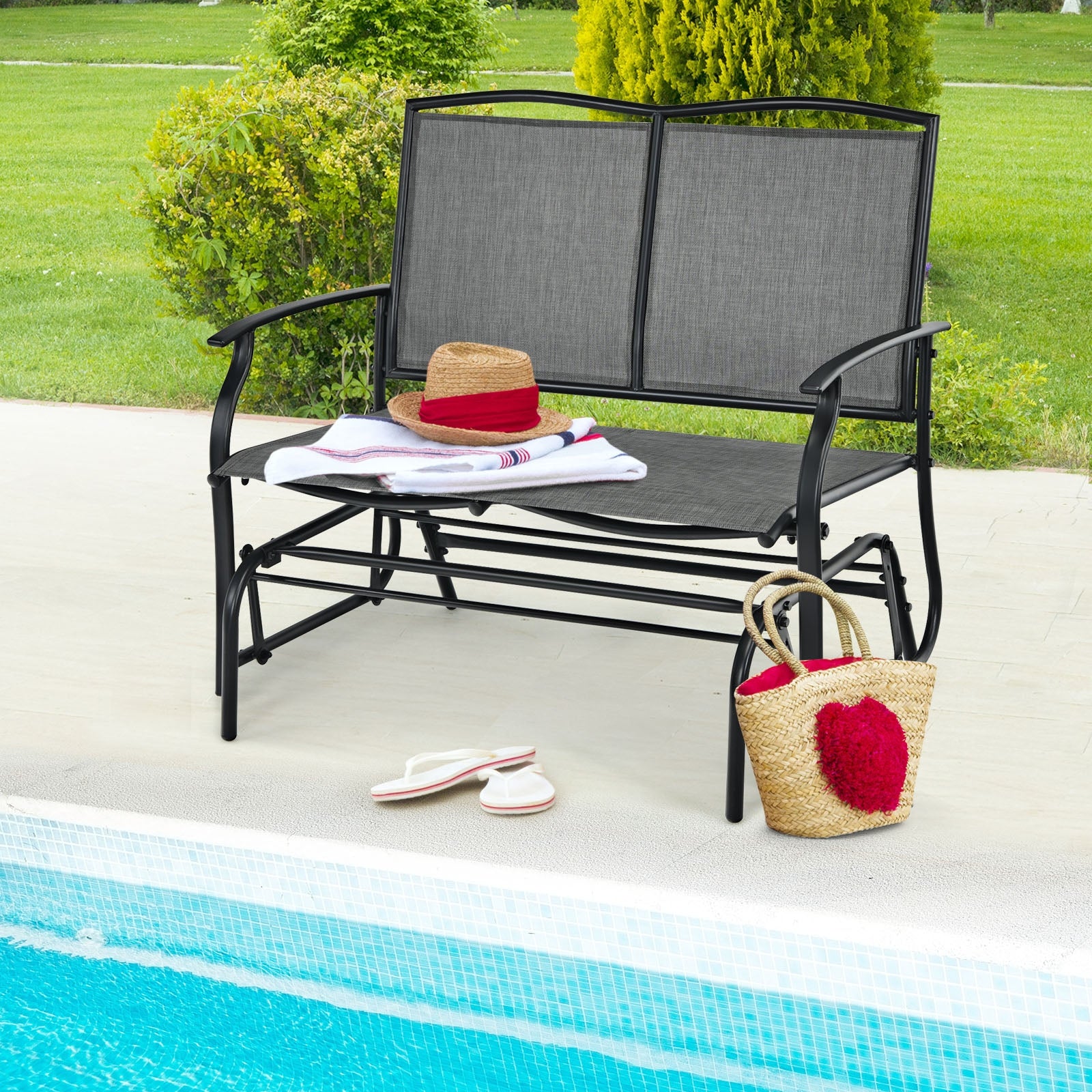 Iron Patio Rocking Chair for Outdoor Backyard and Lawn-GrayÂ