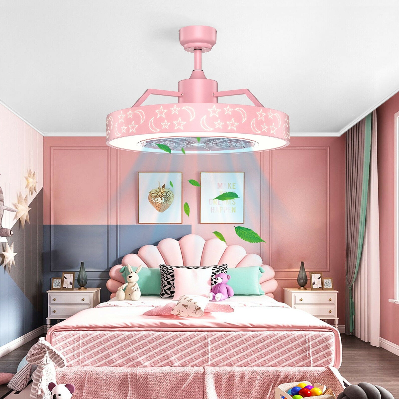 23 Inch Ceiling Fan with LED Light and Remote Control-PinkÂ