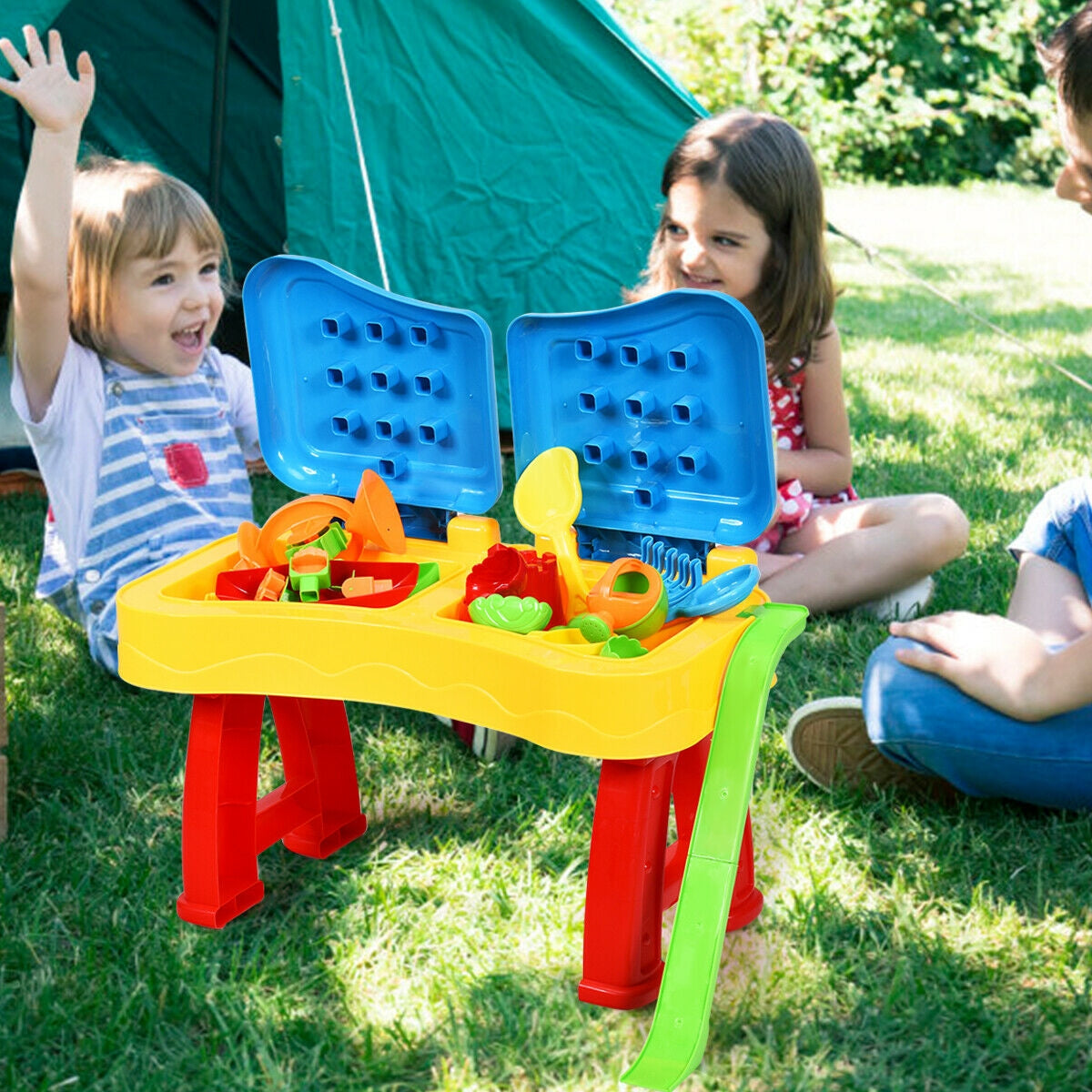 2-in-1 Kids Sand and Water Table Activity Play Table with AccessoriesÂ