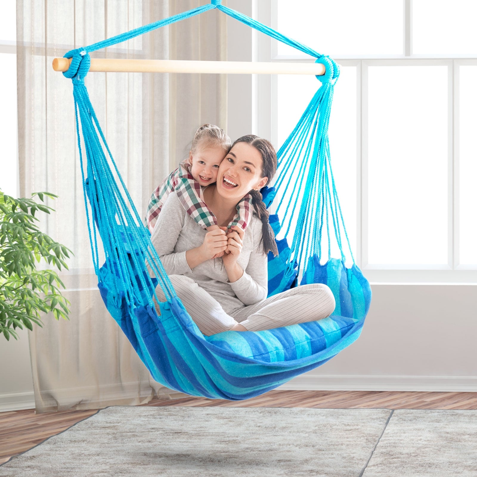4 Color Deluxe Hammock Rope Chair Porch Yard Tree Hanging Air Swing Outdoor-BlueÂ