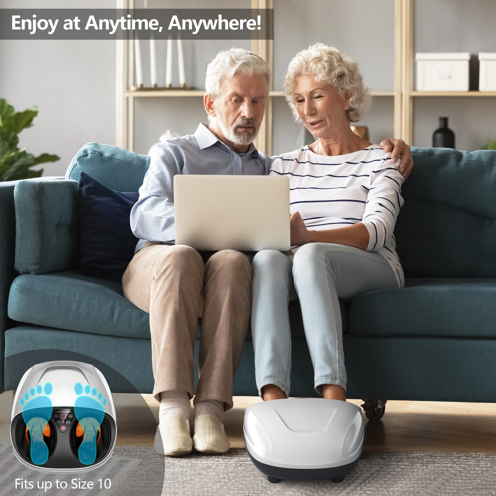 Shiatsu Foot Massager with Heat Kneading Rolling Scraping Air Compression-SilverÂ