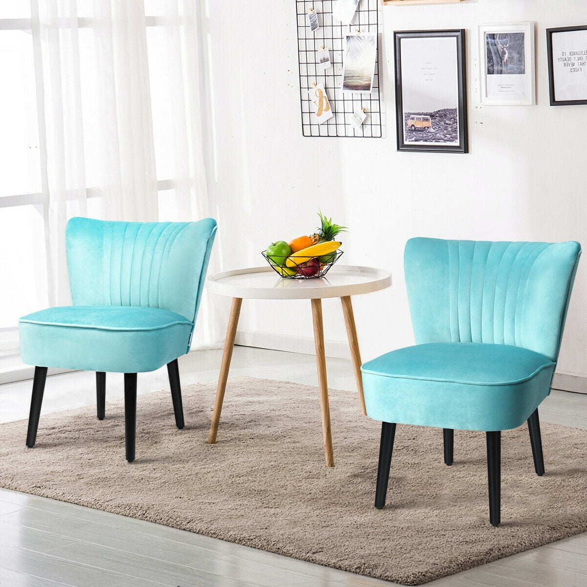 Set of 2 Armless Upholstered Leisure Accent Chair-TurquoiseÂ