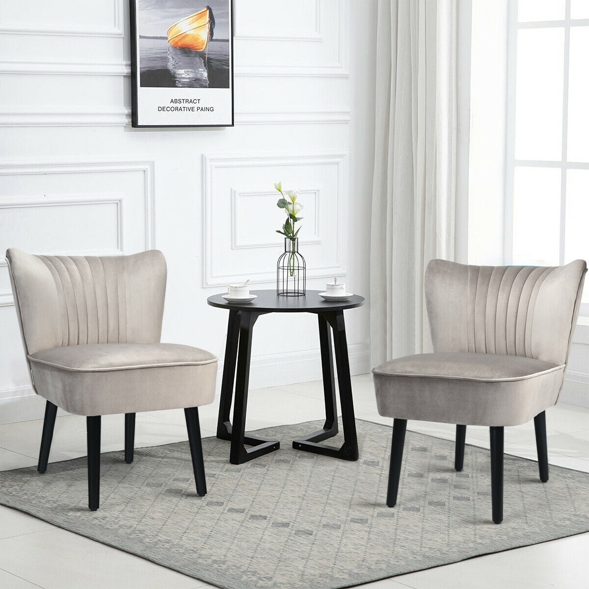 Set of 2 Armless Upholstered Leisure Accent Chair-BrownÂ