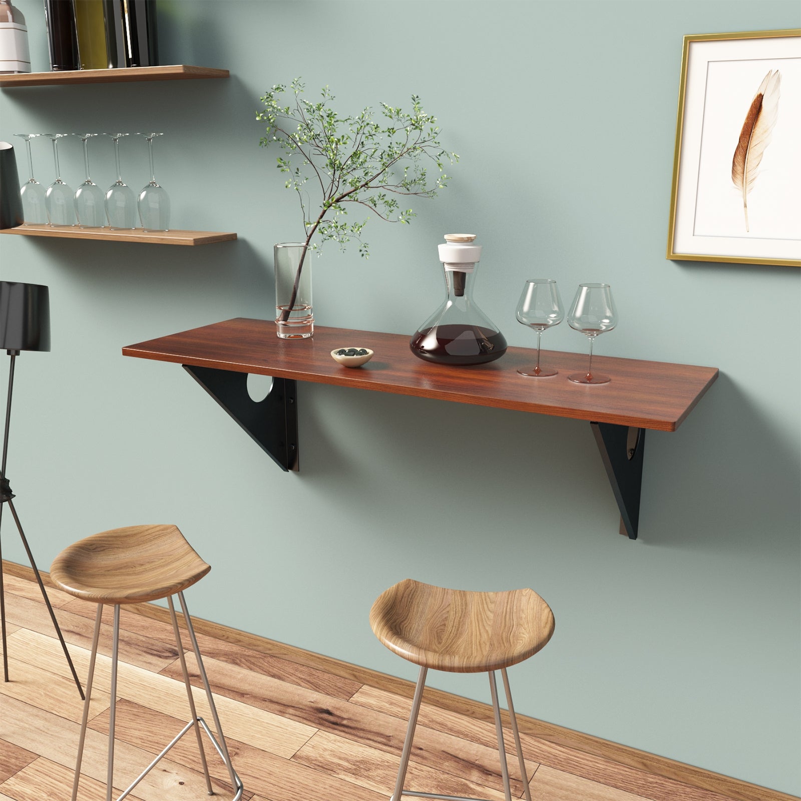 40 x 14 Inch Wall-Mounted Desk Rubber Wood Dining Table with Sturdy Steel BracketÂ