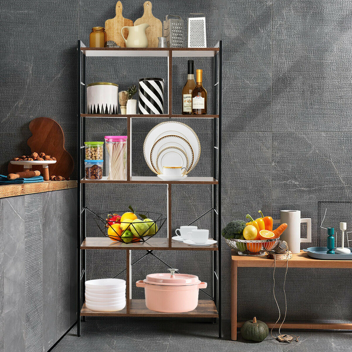 4-Tier Industrial Bookshelf Floor Standing Storage Rack Large StorageÂ