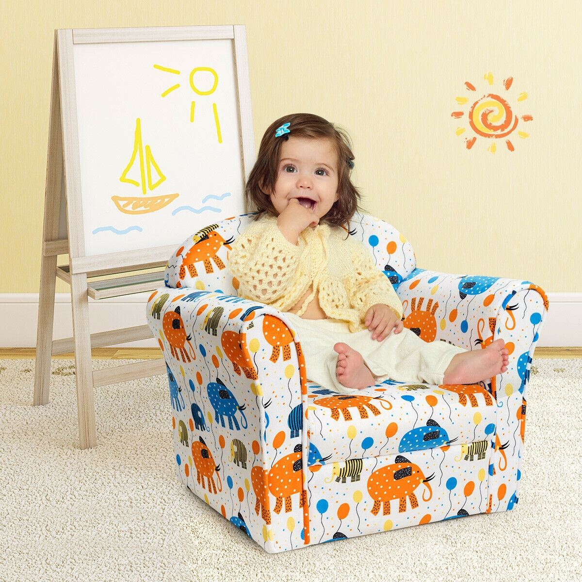 Kids Elephant Upholstered Sofa with ArmrestÂ