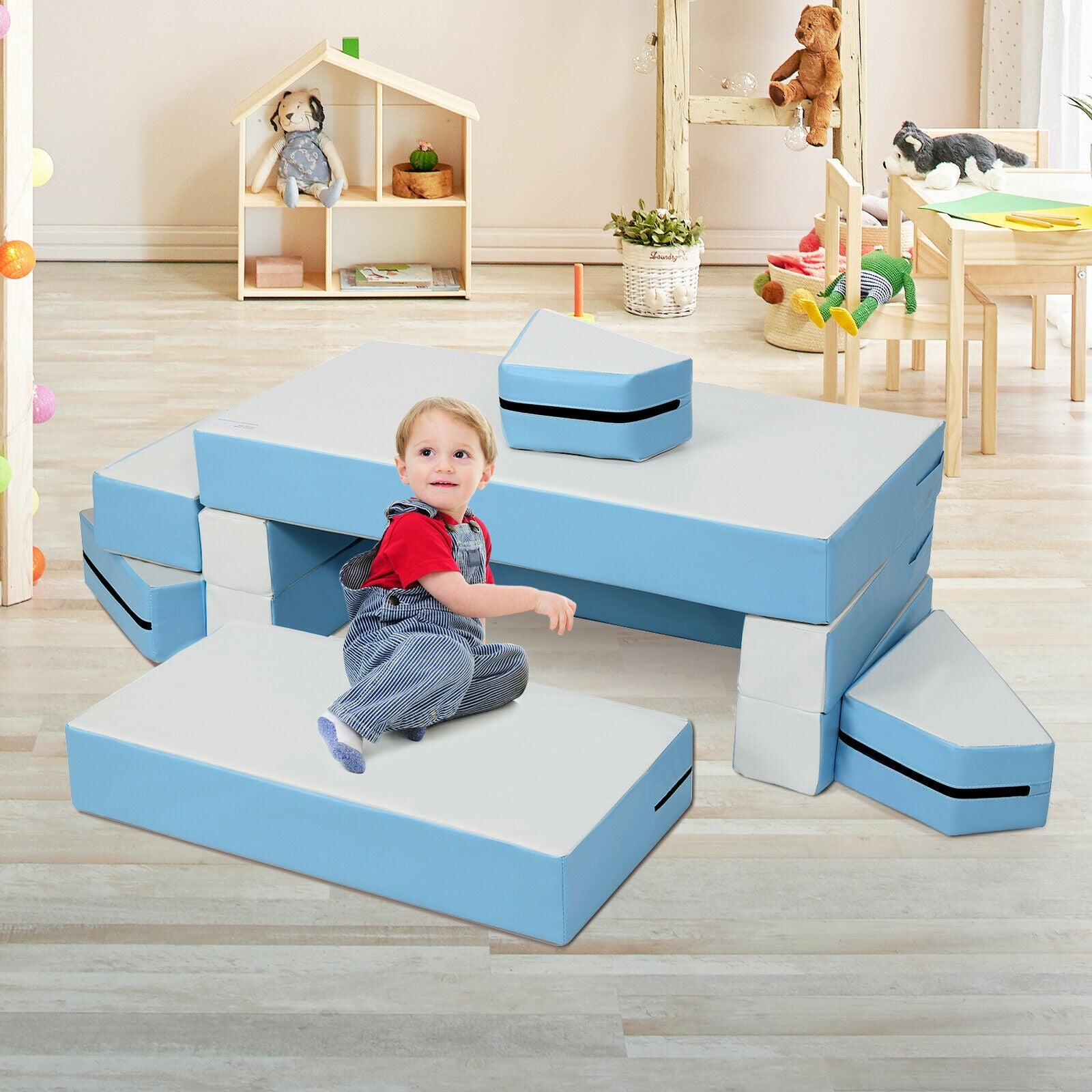 4-in-1 Crawl Climb Foam Shapes Toddler Kids Playset-BlueÂ