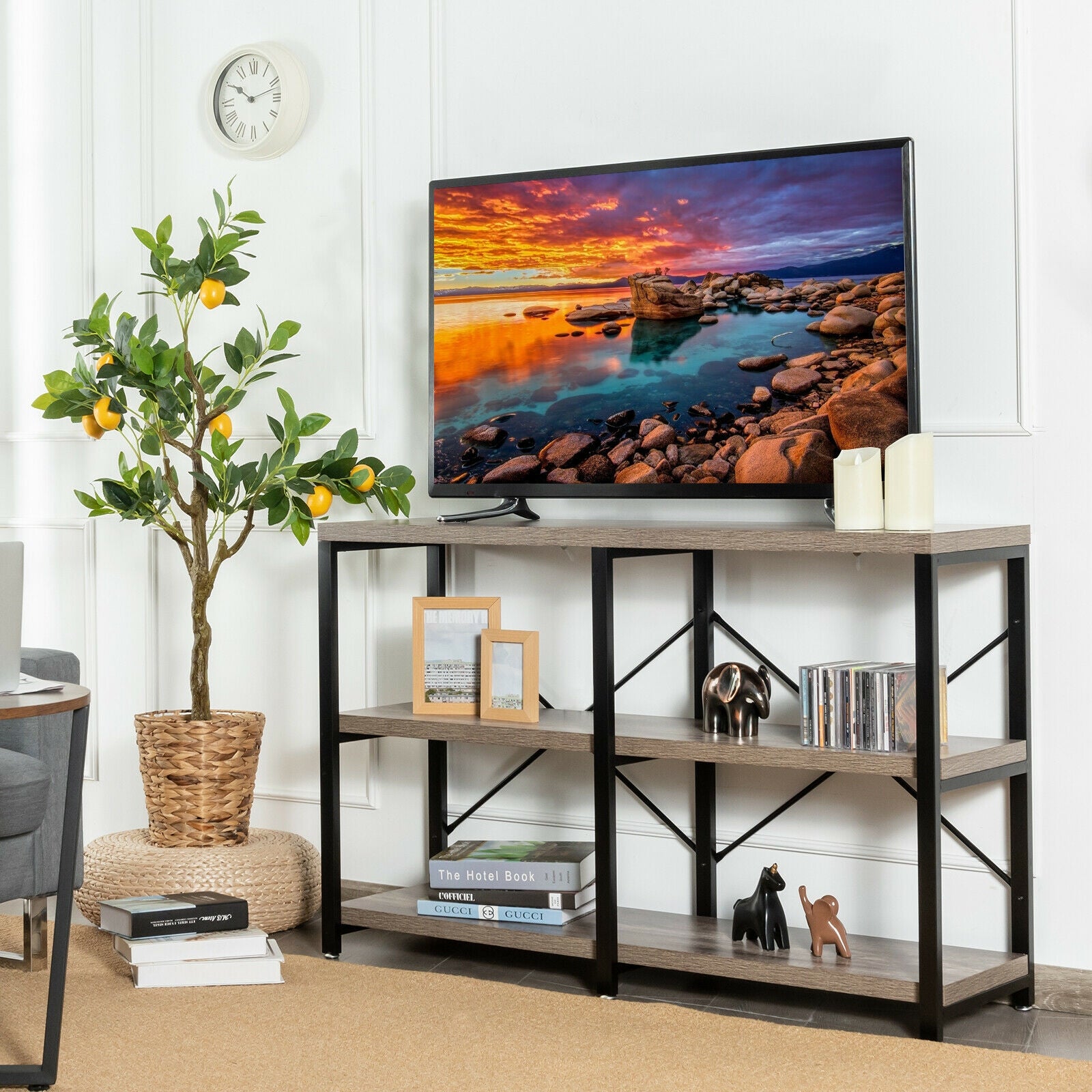 3 Tier 47 Inch Console Metal Frame Sofa Table-NaturalÂ