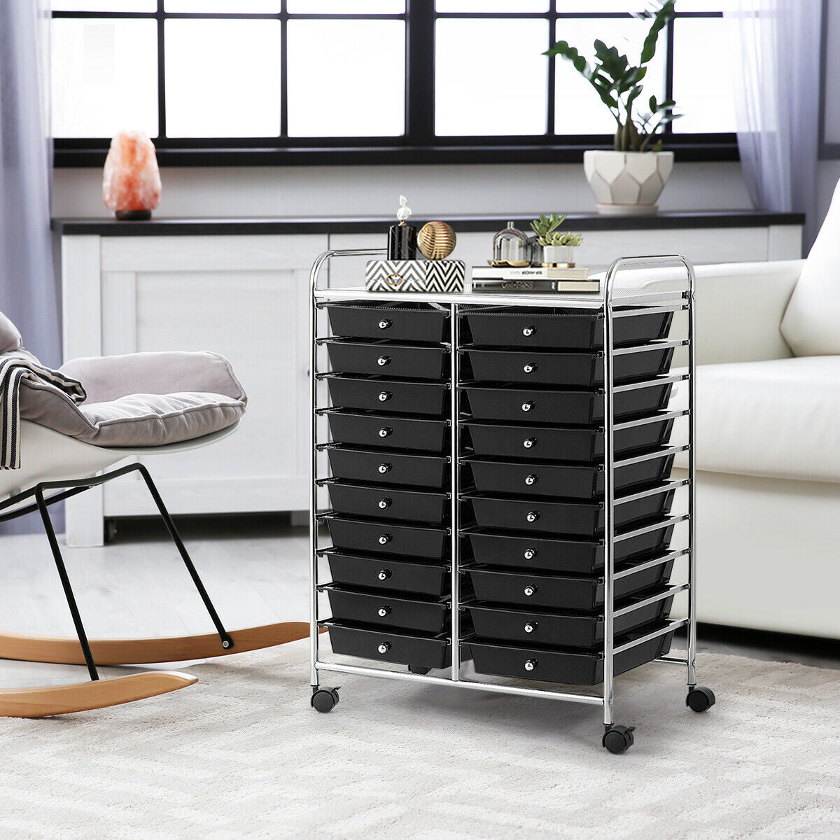 20 Drawers Storage Rolling Cart Studio Organizer-BlackÂ