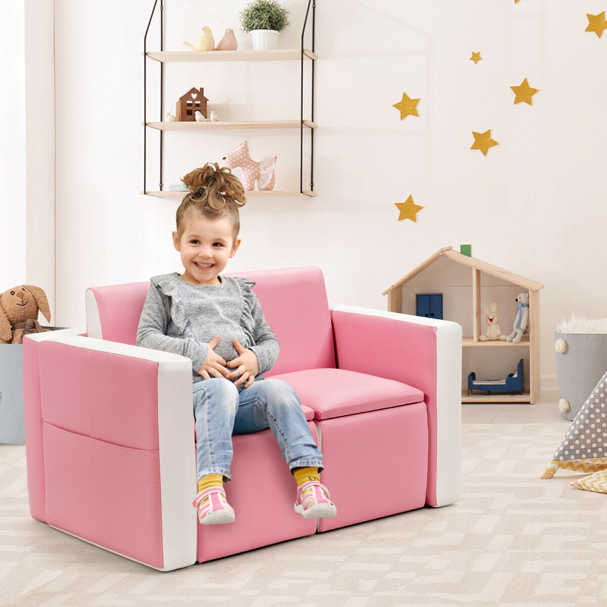 Multi-functional Kids Sofa Table Chair Set-PinkÂ