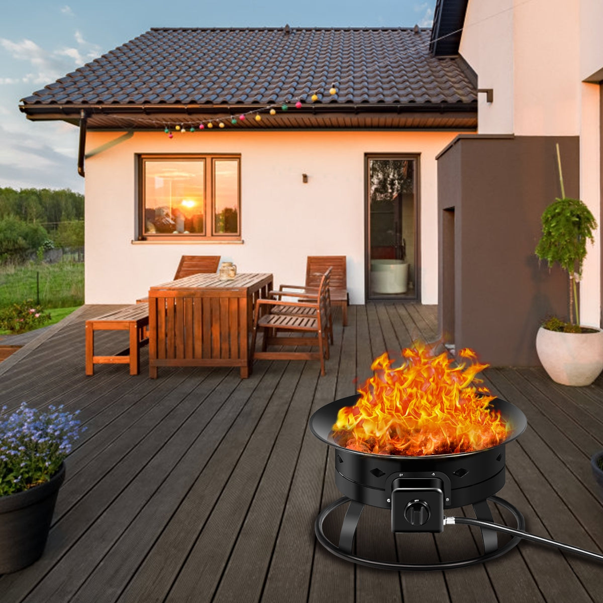58 000BTU Firebowl Outdoor Portable Propane Gas Fire Pit with Cover and Carry KitÂ