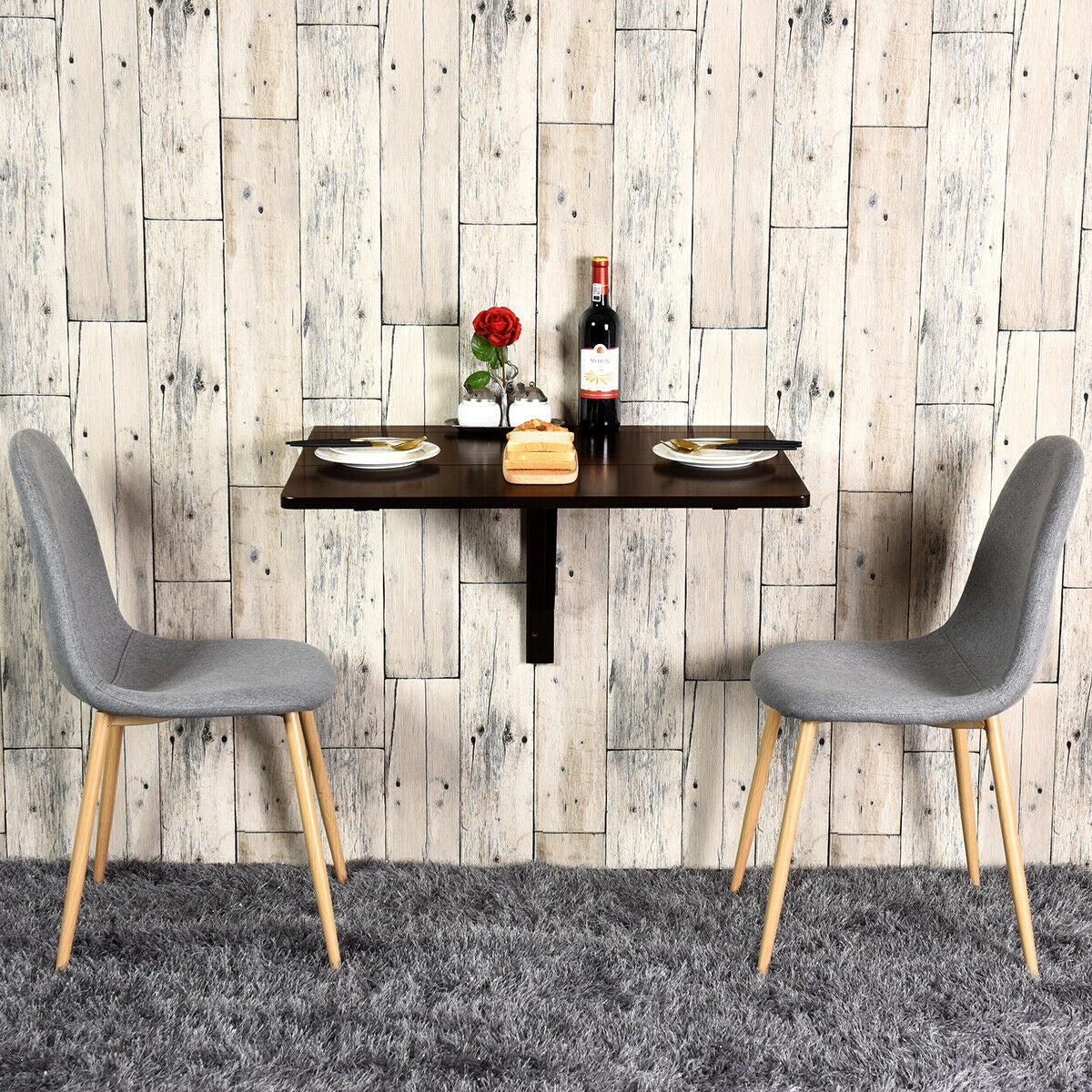 Space Saver Folding Wall-Mounted Drop-Leaf Table-BrownÂ