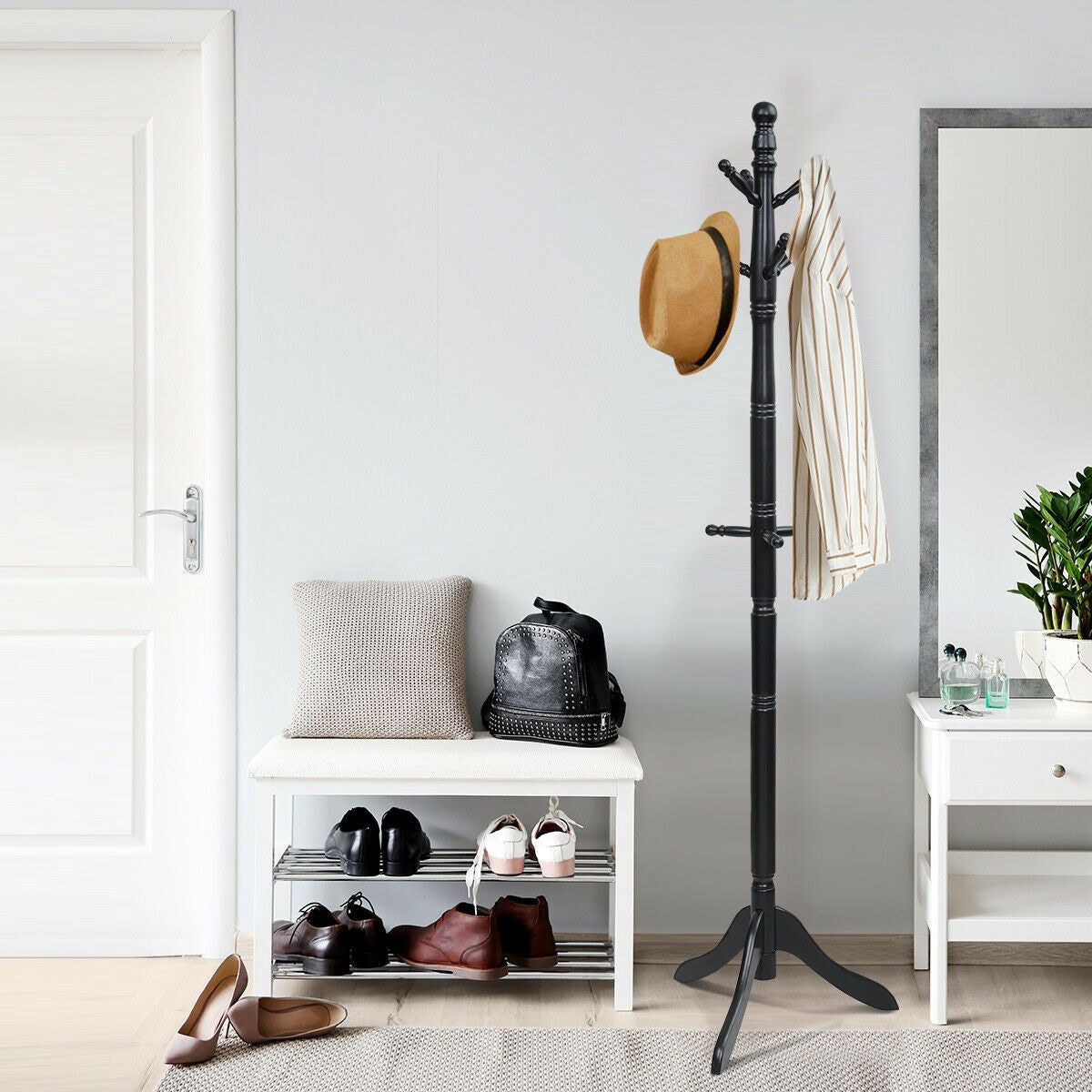 Adjustable Free Standing Wooden Coat Rack-BlackÂ