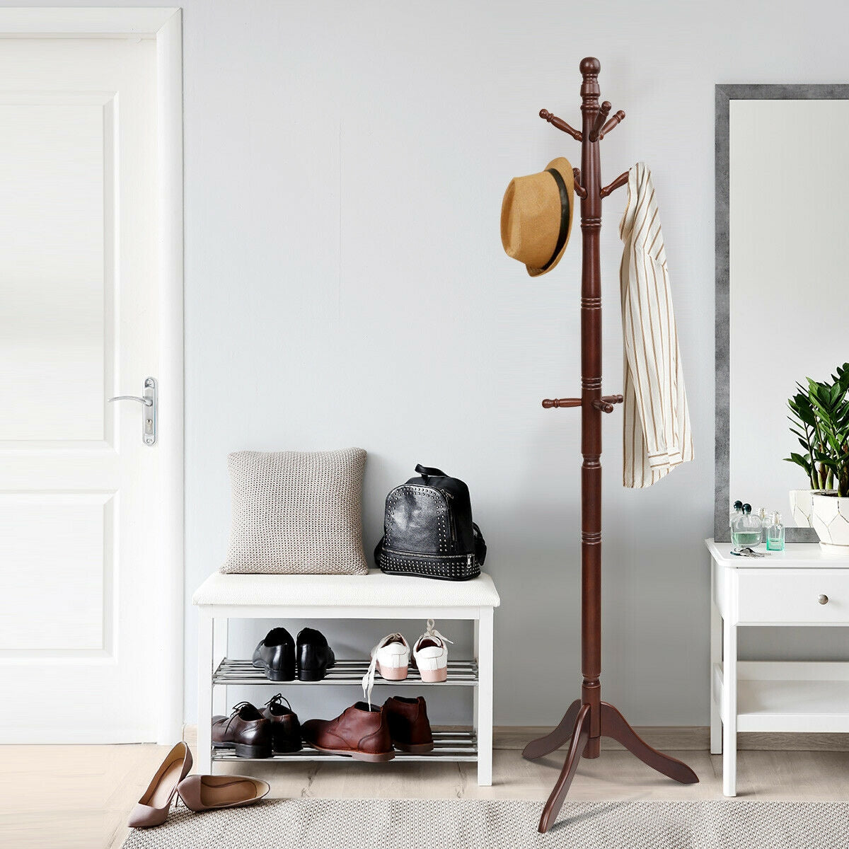 Adjustable Free Standing Wooden Coat Rack-BrownÂ