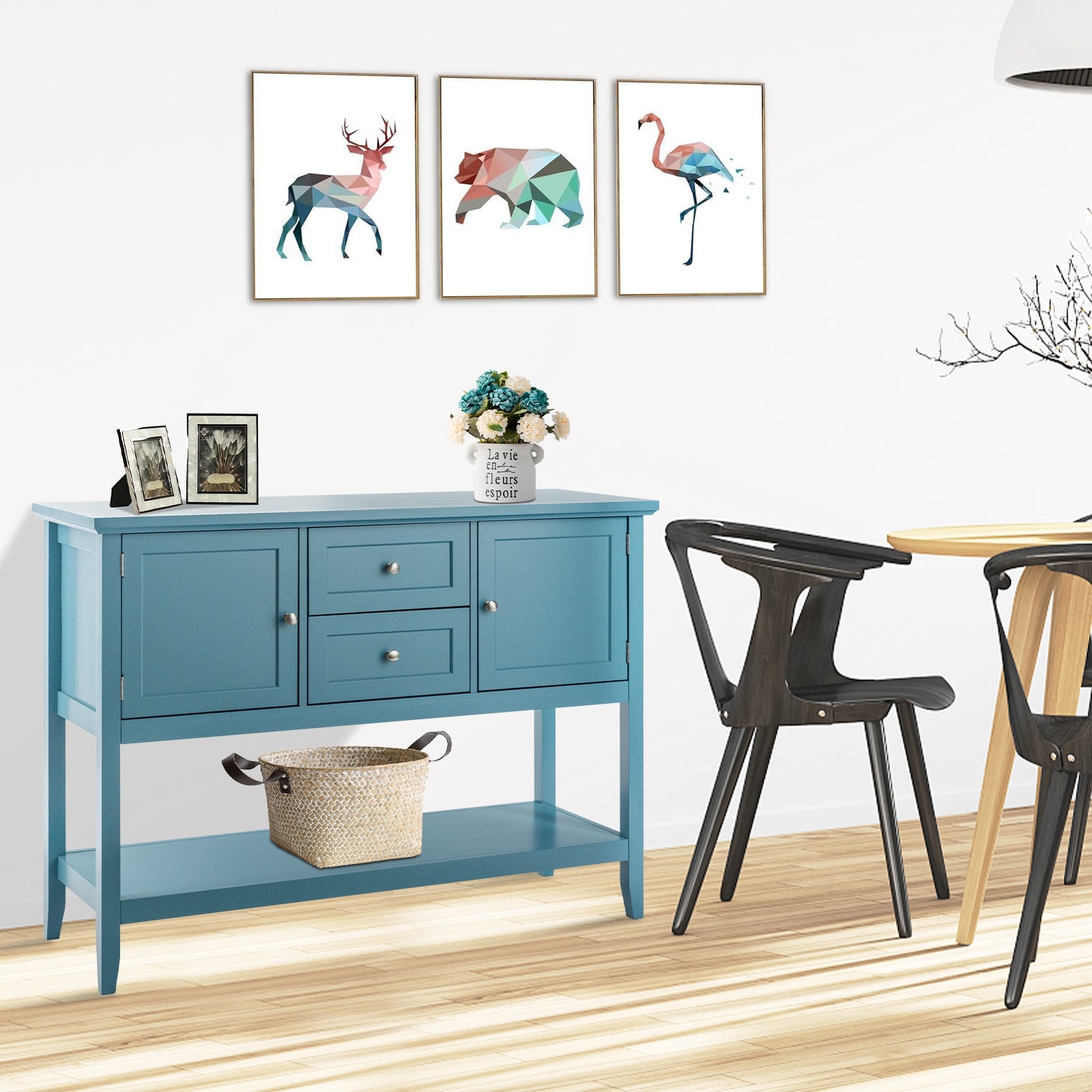 Wooden Sideboard Buffet Console Table with Drawers and Storage-BlueÂ