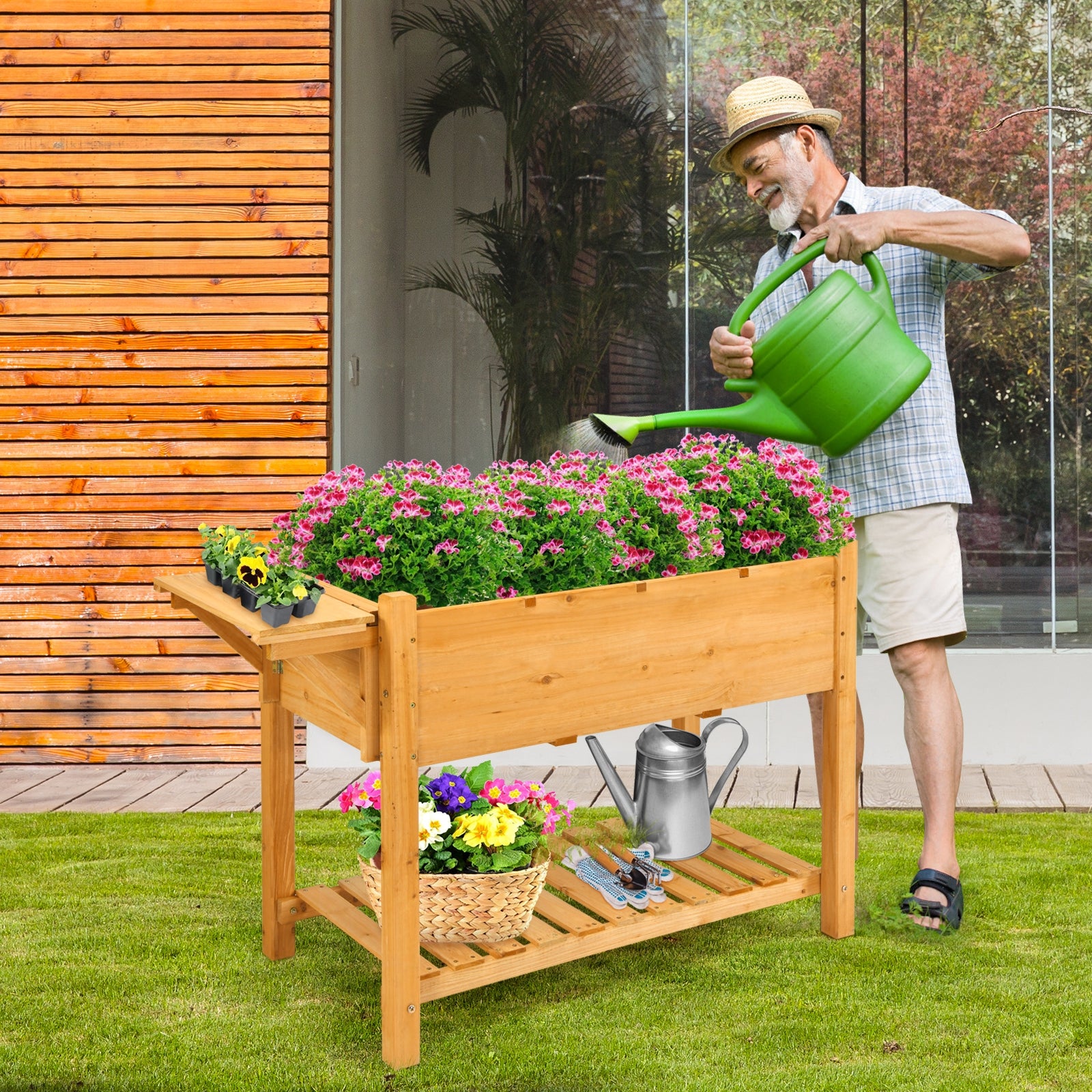 Elevated Planter Box Kit with 8 Grids and Folding TabletopÂ