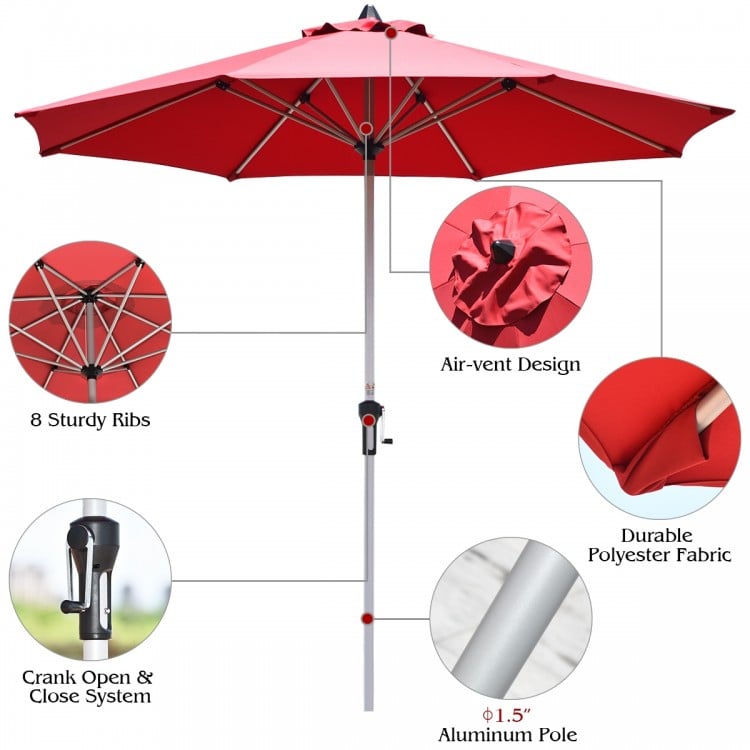 9 Feet Patio Outdoor Market Umbrella with Aluminum Pole without Weight Base-Burgundy
