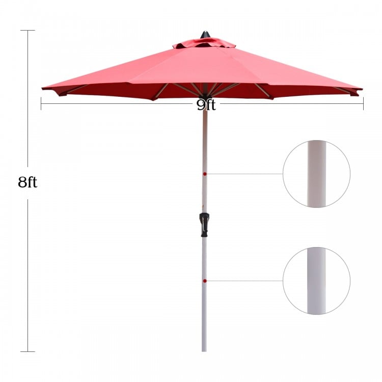 9 Feet Patio Outdoor Market Umbrella with Aluminum Pole without Weight Base-Burgundy