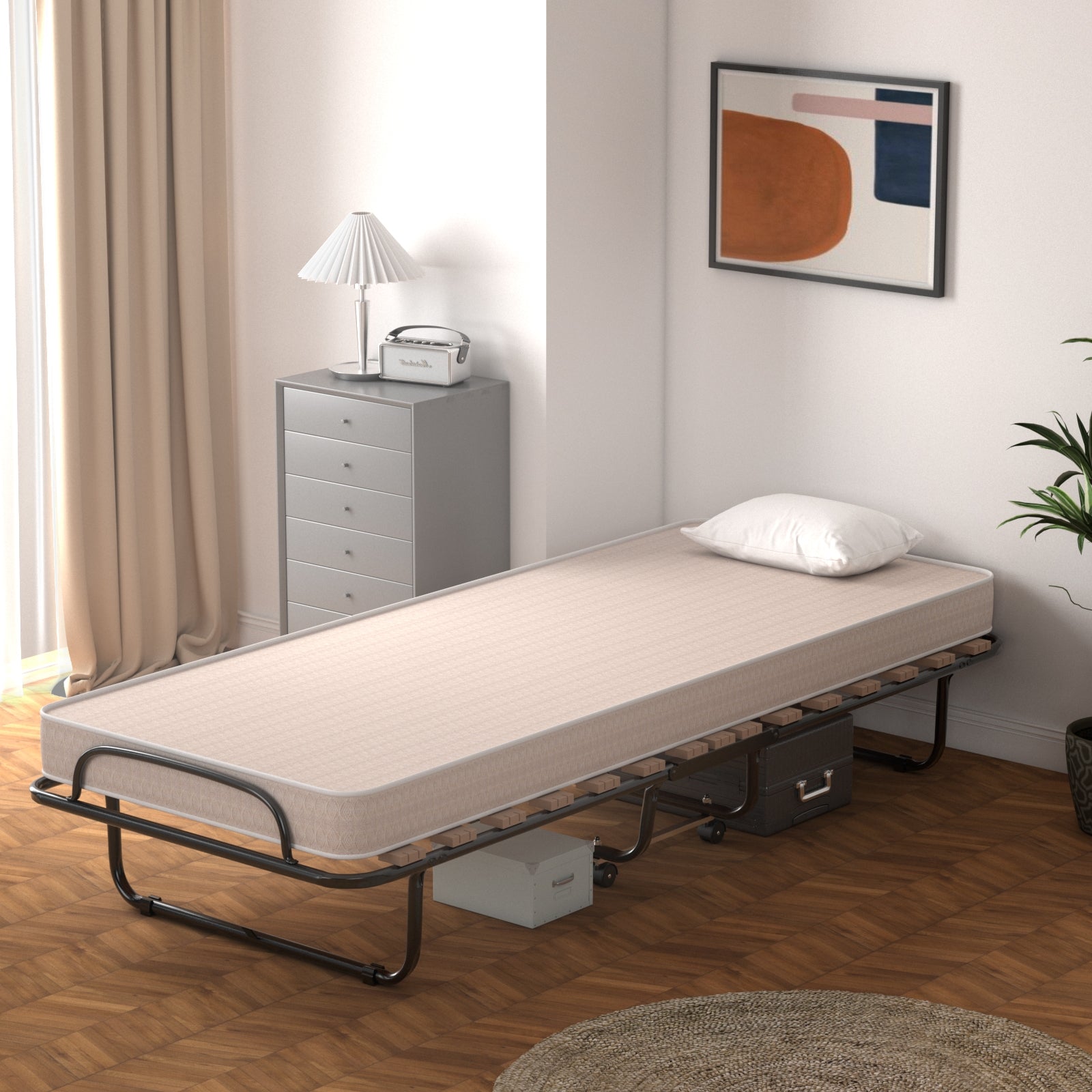 Portable Folding Bed with Memory Foam Mattress and Sturdy Metal Frame Made in Italy-BeigeÂ