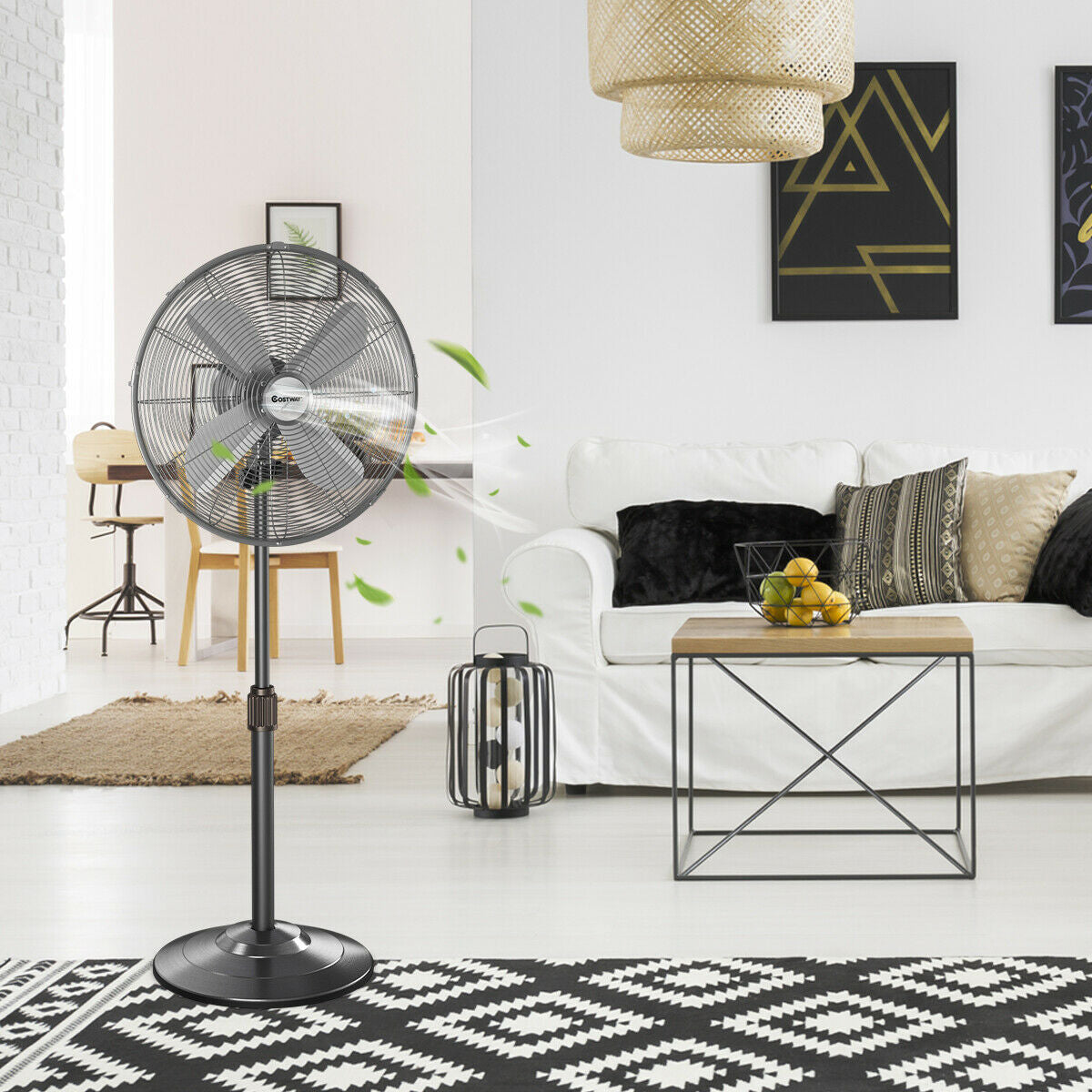 18 Inch Metal Adjustable Oscillating Pedestal Fan-BlackÂ