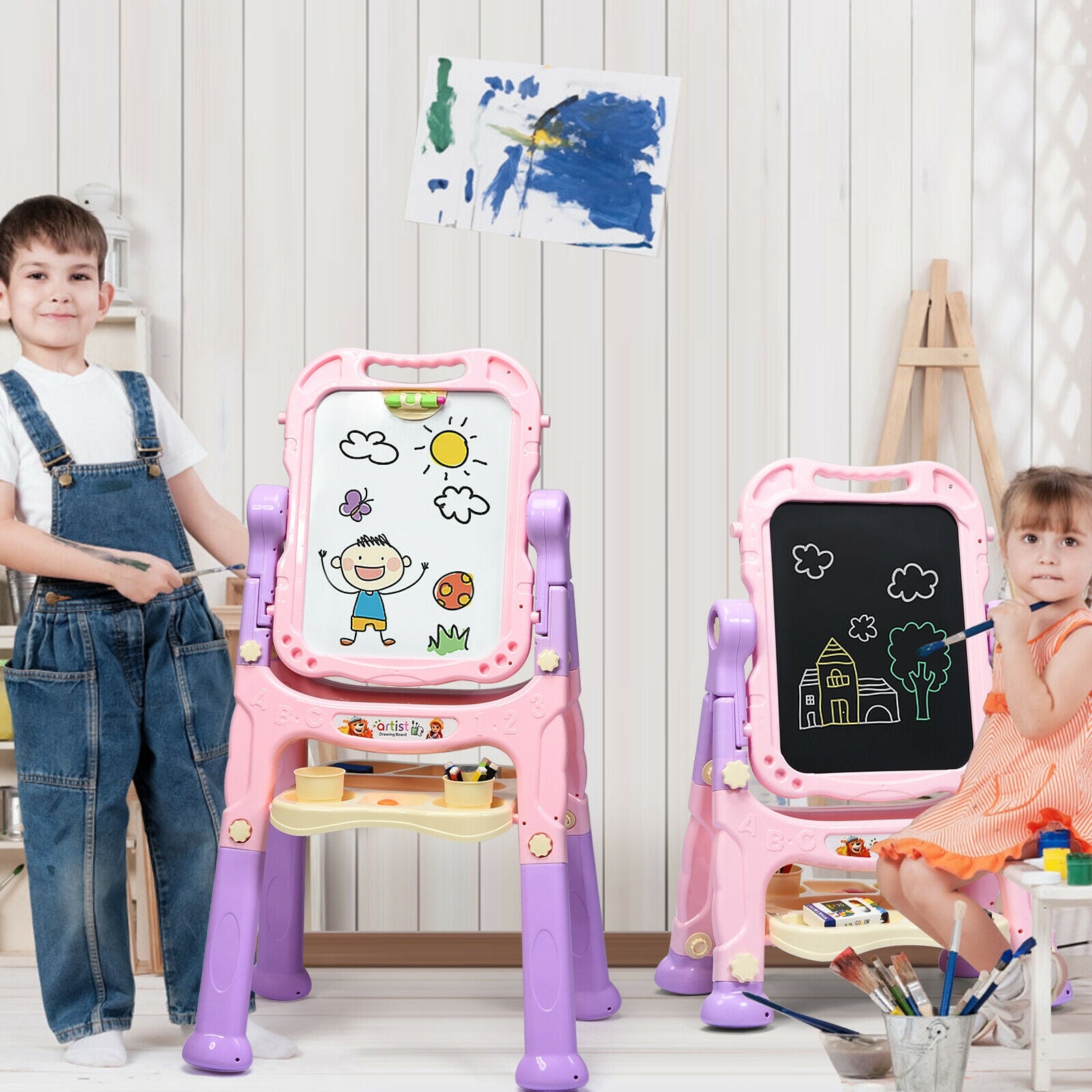 Height Adjustable Kids Art Easel Magnetic Double Sided Board-PinkÂ