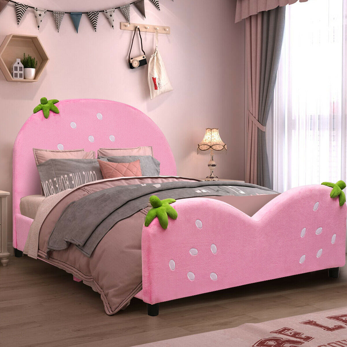 Kids Children Upholstered Berry Pattern Toddler BedÂ