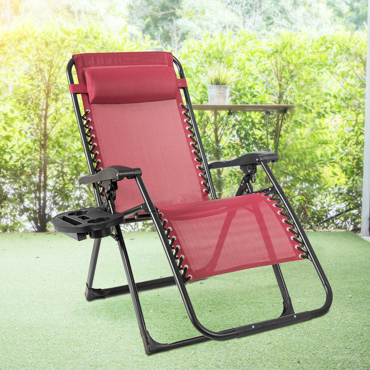 Oversize Lounge Chair Patio Heavy Duty Folding Recliner-WineÂ