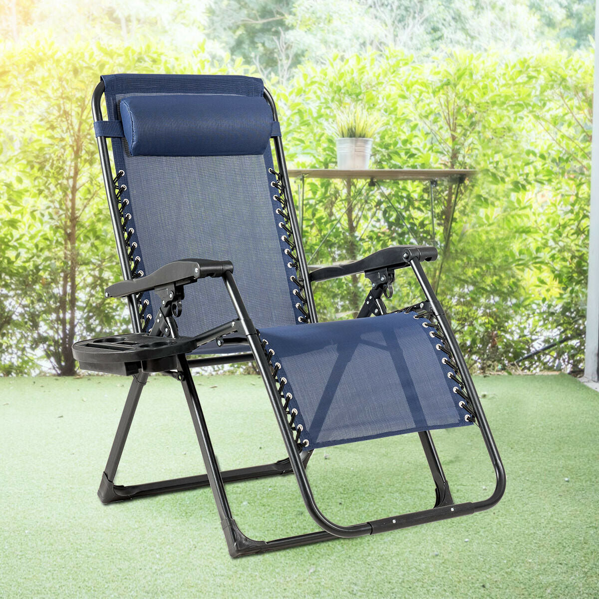 Oversize Lounge Chair with Cup Holder of Heavy Duty for outdoor-NavyÂ