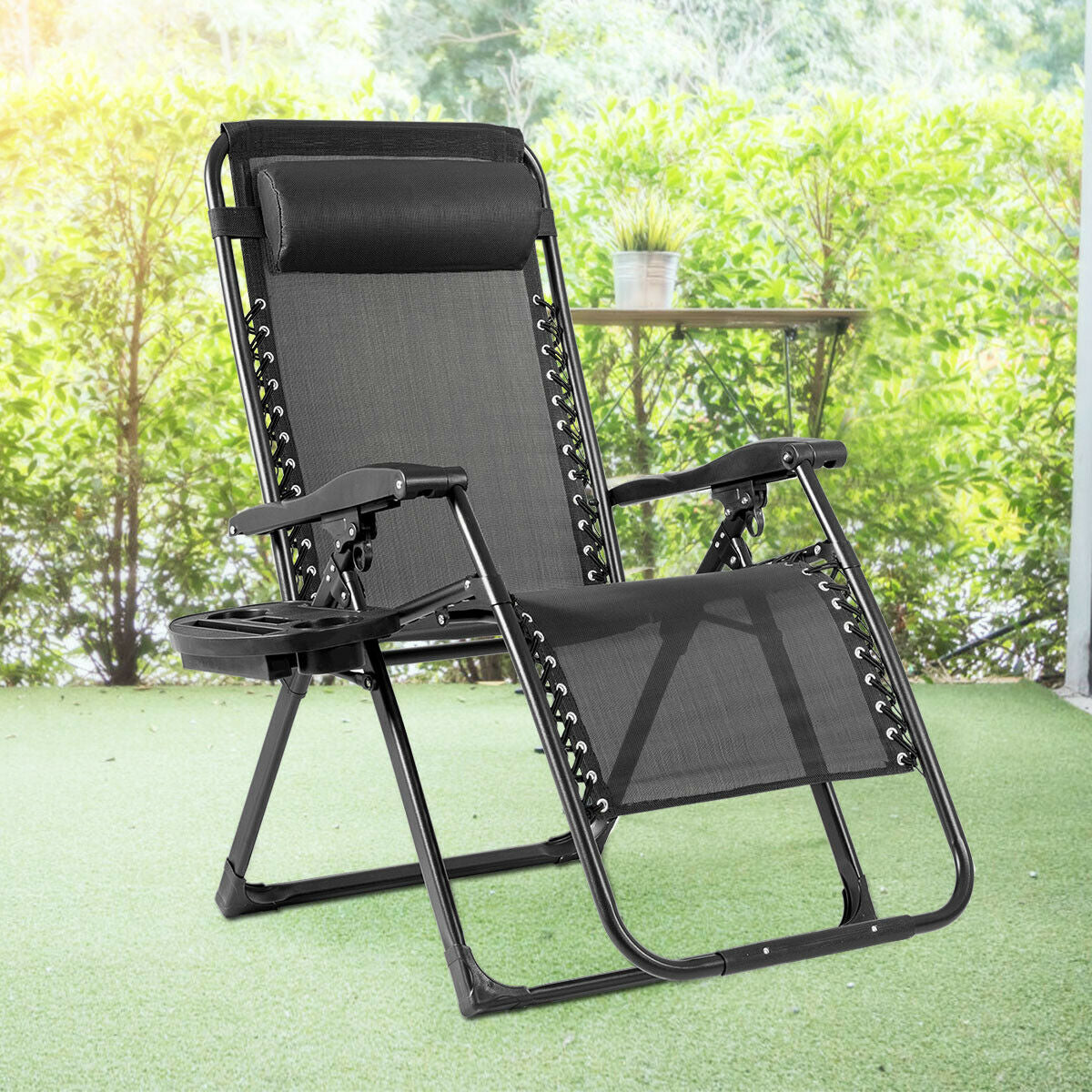 Oversize Lounge Chair with Cup Holder of Heavy Duty for outdoor-BlackÂ