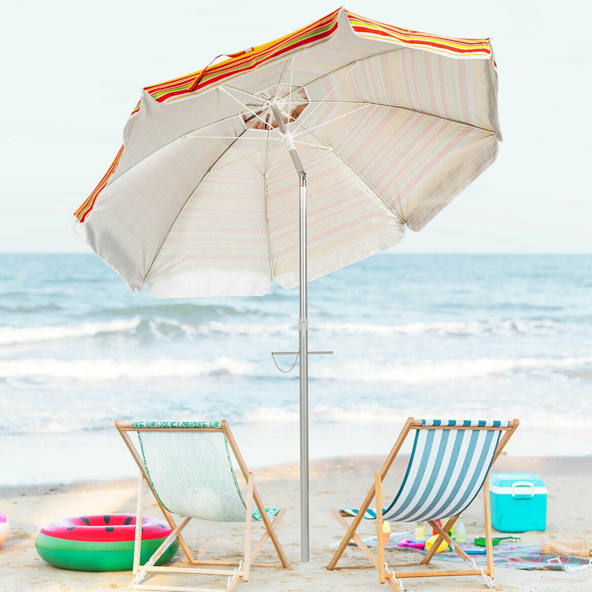 6.5 Feet Beach Umbrella with Sun Shade and Carry Bag without Weight Base-OrangeÂ