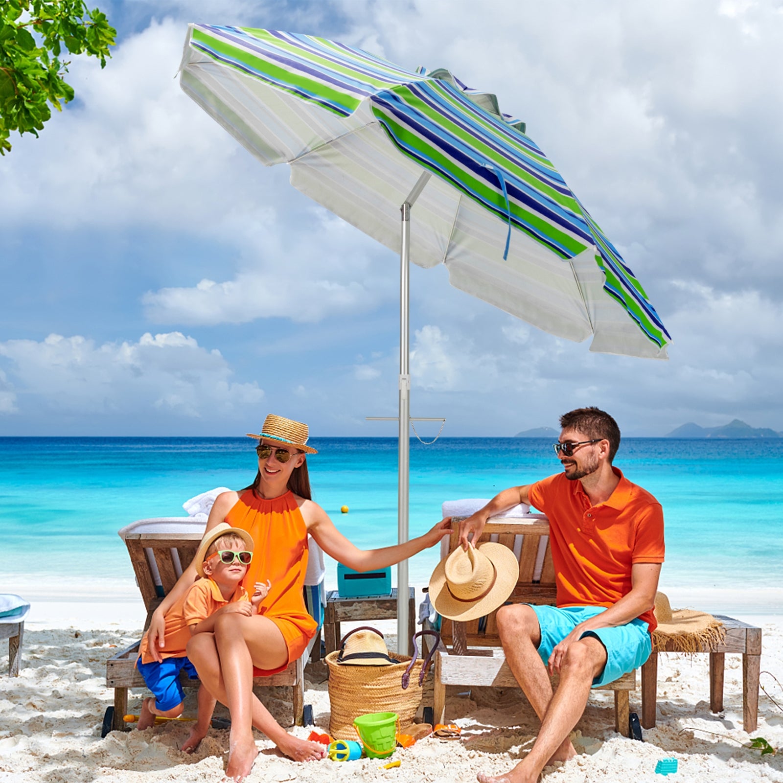 6.5 Feet Beach Umbrella with Sun Shade and Carry Bag without Weight Base-GreenÂ