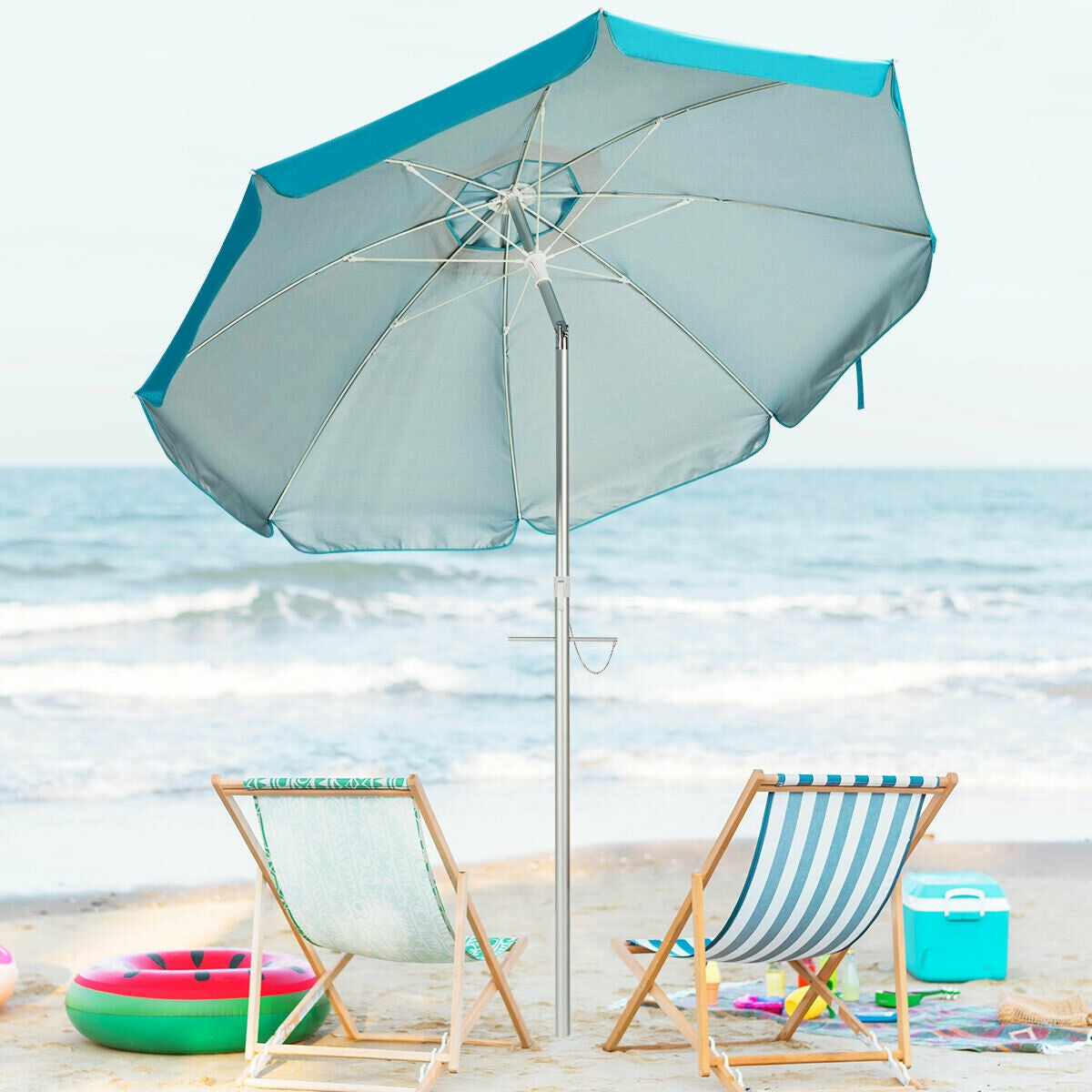 6.5 Feet Beach Umbrella with Sun Shade and Carry Bag without Weight Base-BlueÂ