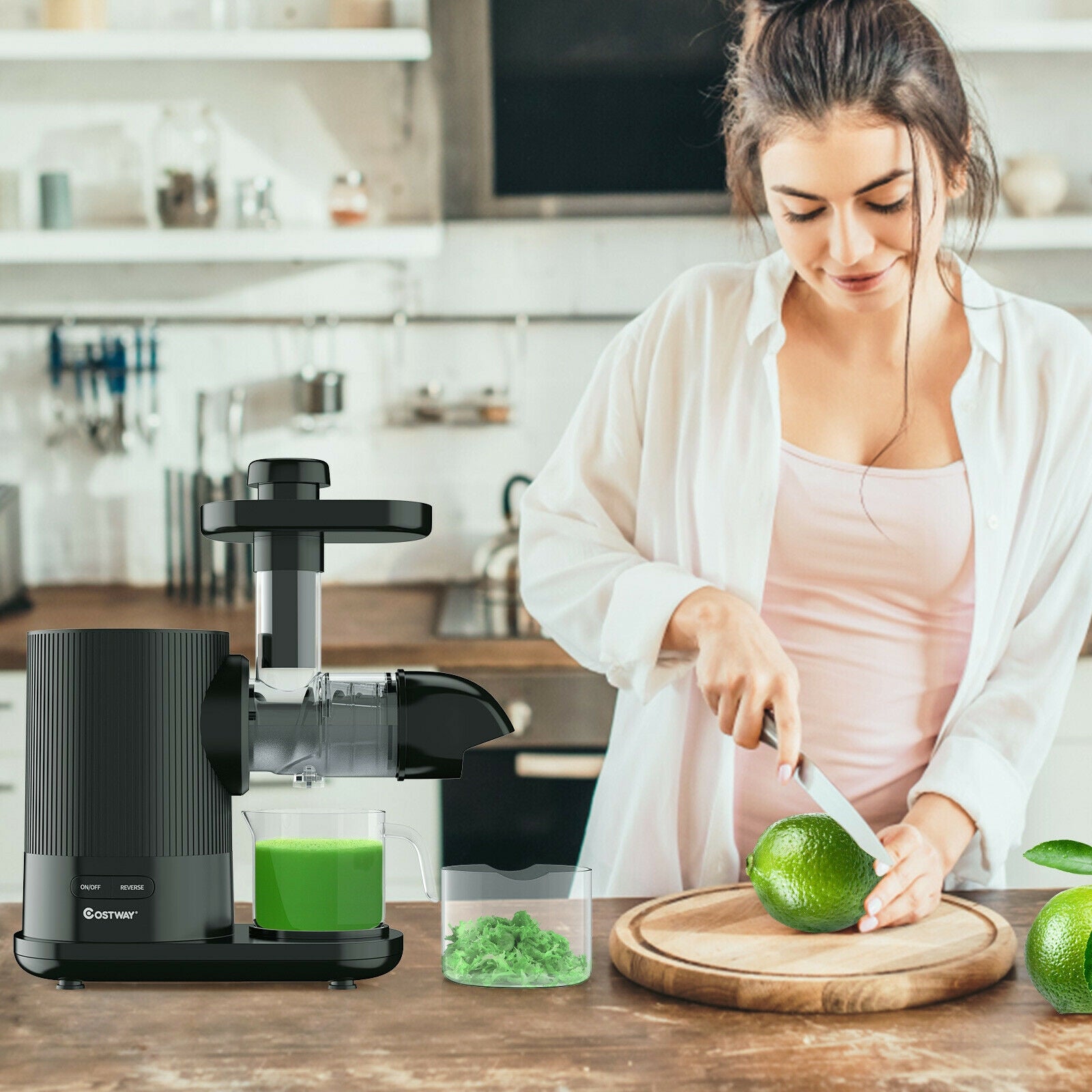 Horizontal Slow Masticating Extractor Juicer with Brush-BlackÂ