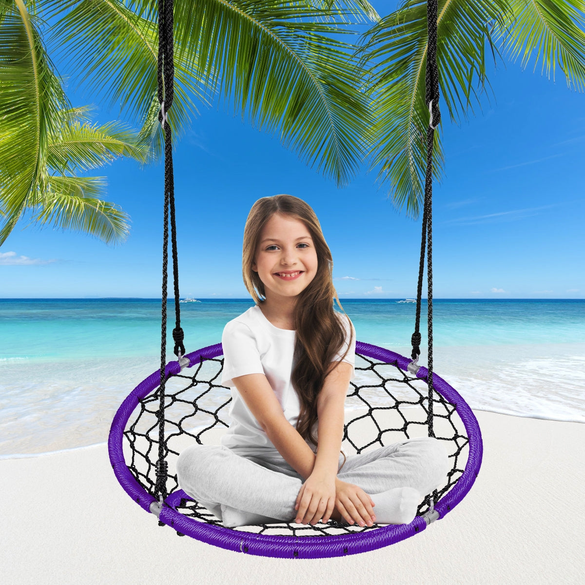 Net Hanging Swing Chair with Adjustable Hanging Ropes-PurpleÂ