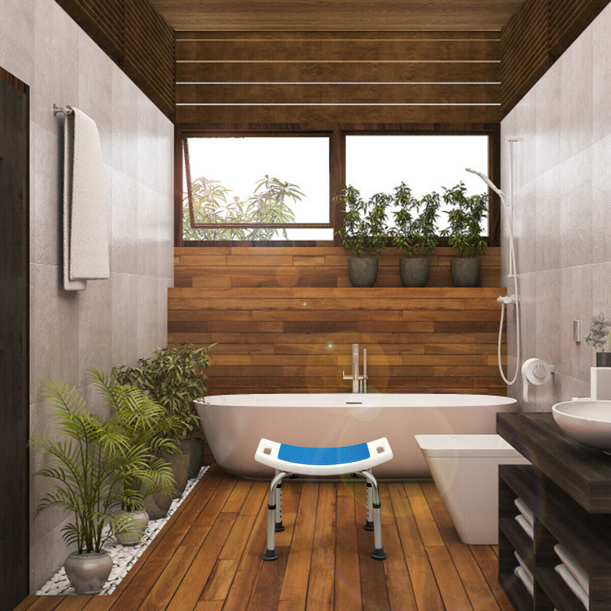 Shower Stool 6 Adjustable Heights Non-Slip Padded Blue SeatÂ