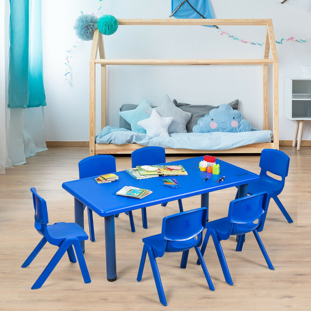 6-pack Kids Plastic Stackable Classroom Chairs-BlueÂ