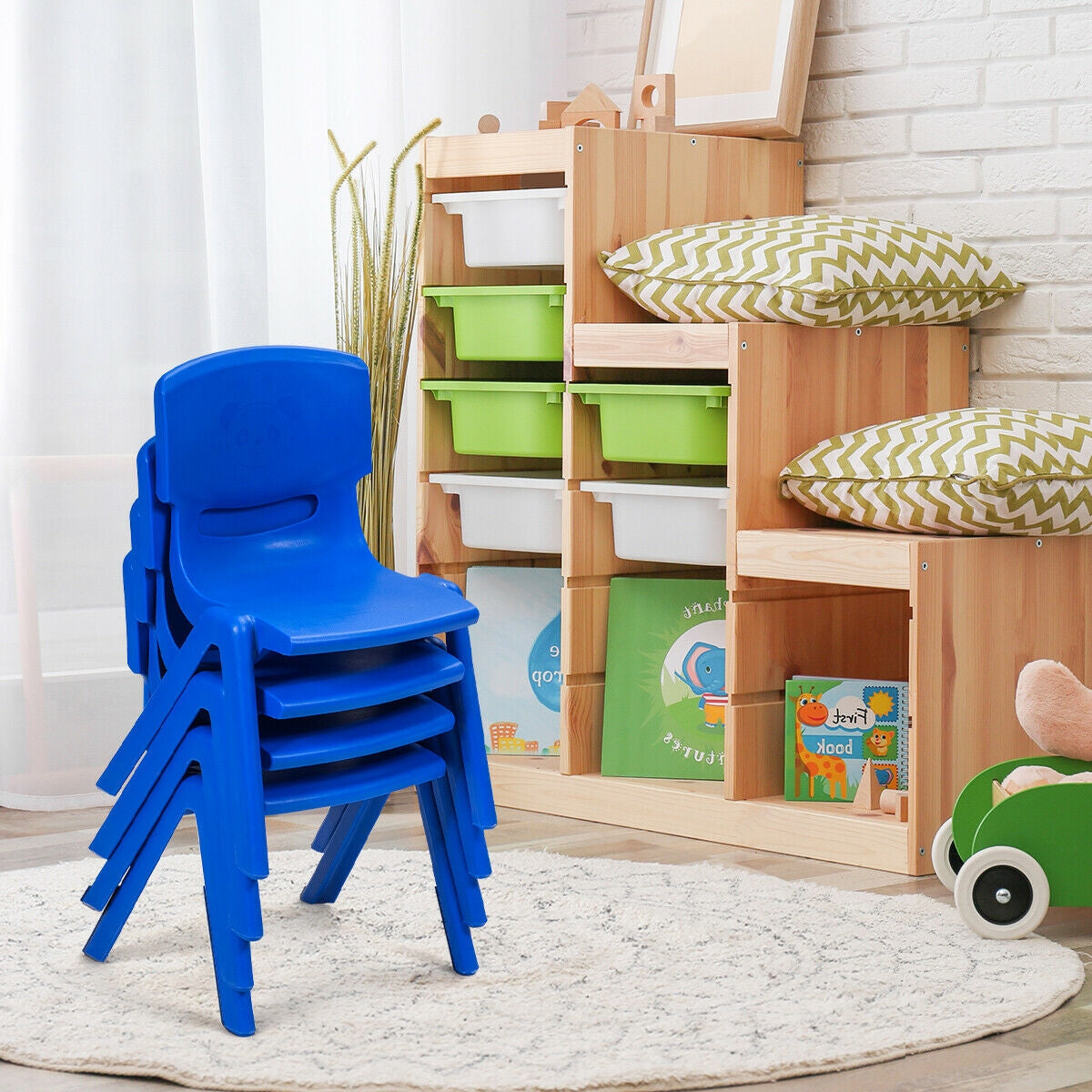 4-pack Kids Plastic Stackable Classroom Chairs-BlueÂ