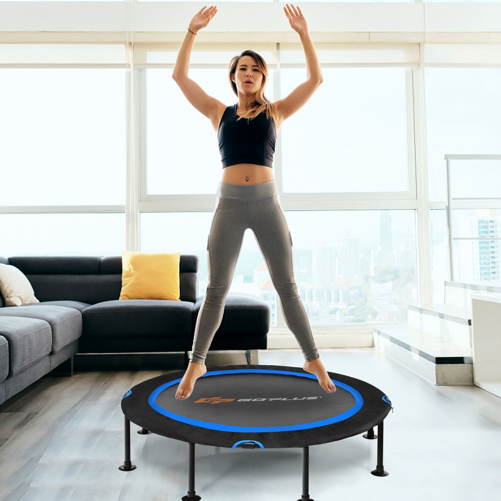 47 Inch Folding Trampoline Fitness Exercise Rebound with Safety Pad Kids and Adults-BlueÂ