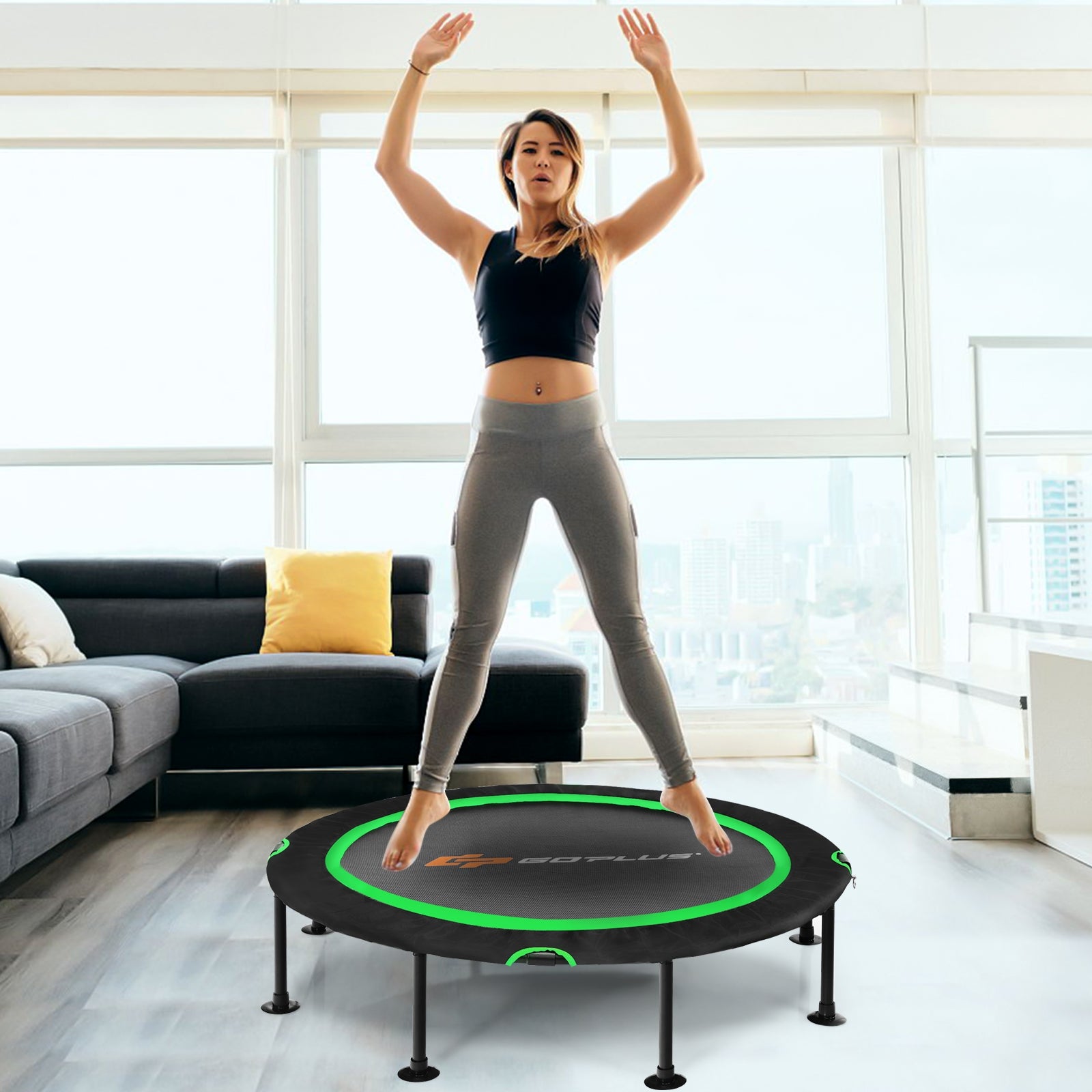 47 Inch Folding Trampoline Fitness Exercise Rebound with Safety Pad Kids and Adults-GreenÂ