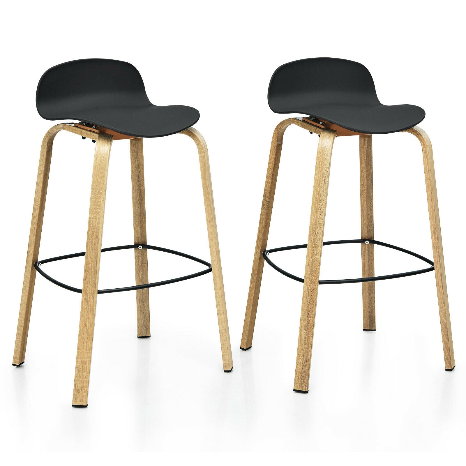 Set of 2 Modern Barstools Pub Chairs with Low Back and Metal Legs-BlackÂ
