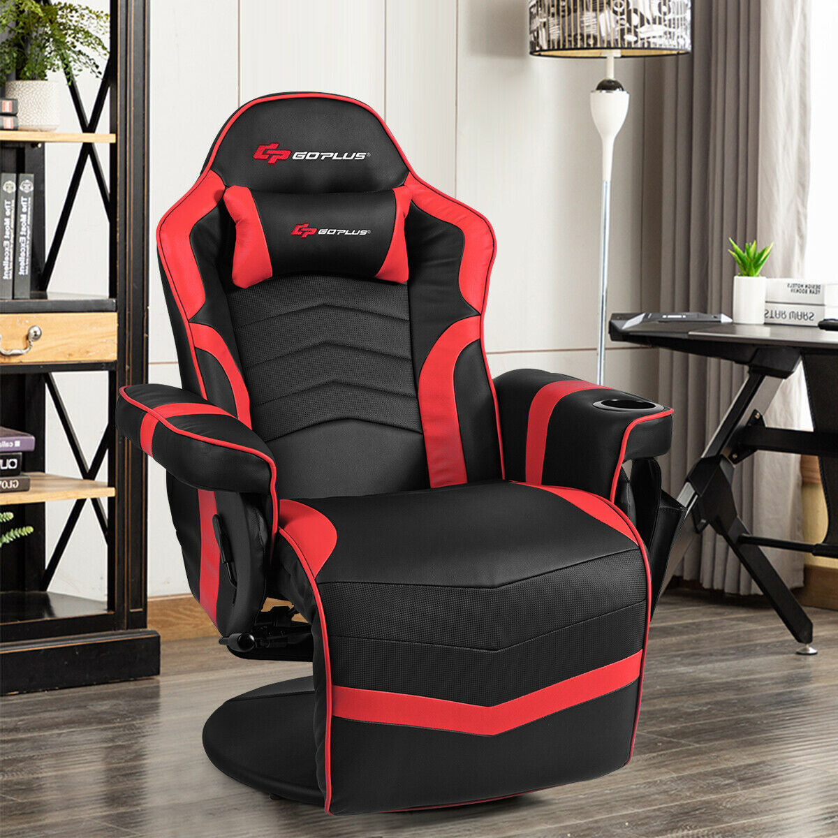Ergonomic High Back Massage Gaming Chair Gaming Recliner with Pillow-RedÂ