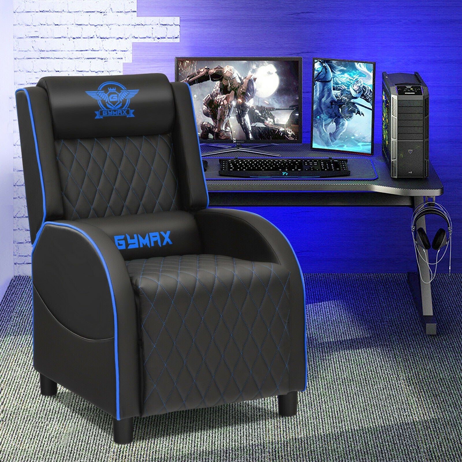 Massage Gaming Recliner Chair with Headrest and Adjustable Backrest for Home Theater-BlueÂ