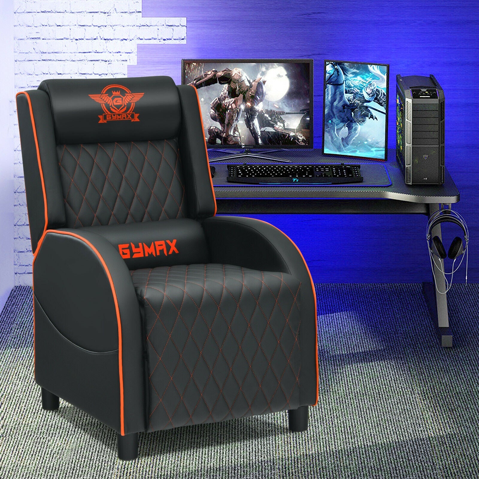 Massage Gaming Recliner Chair with Headrest and Adjustable Backrest for Home Theater-OrangeÂ
