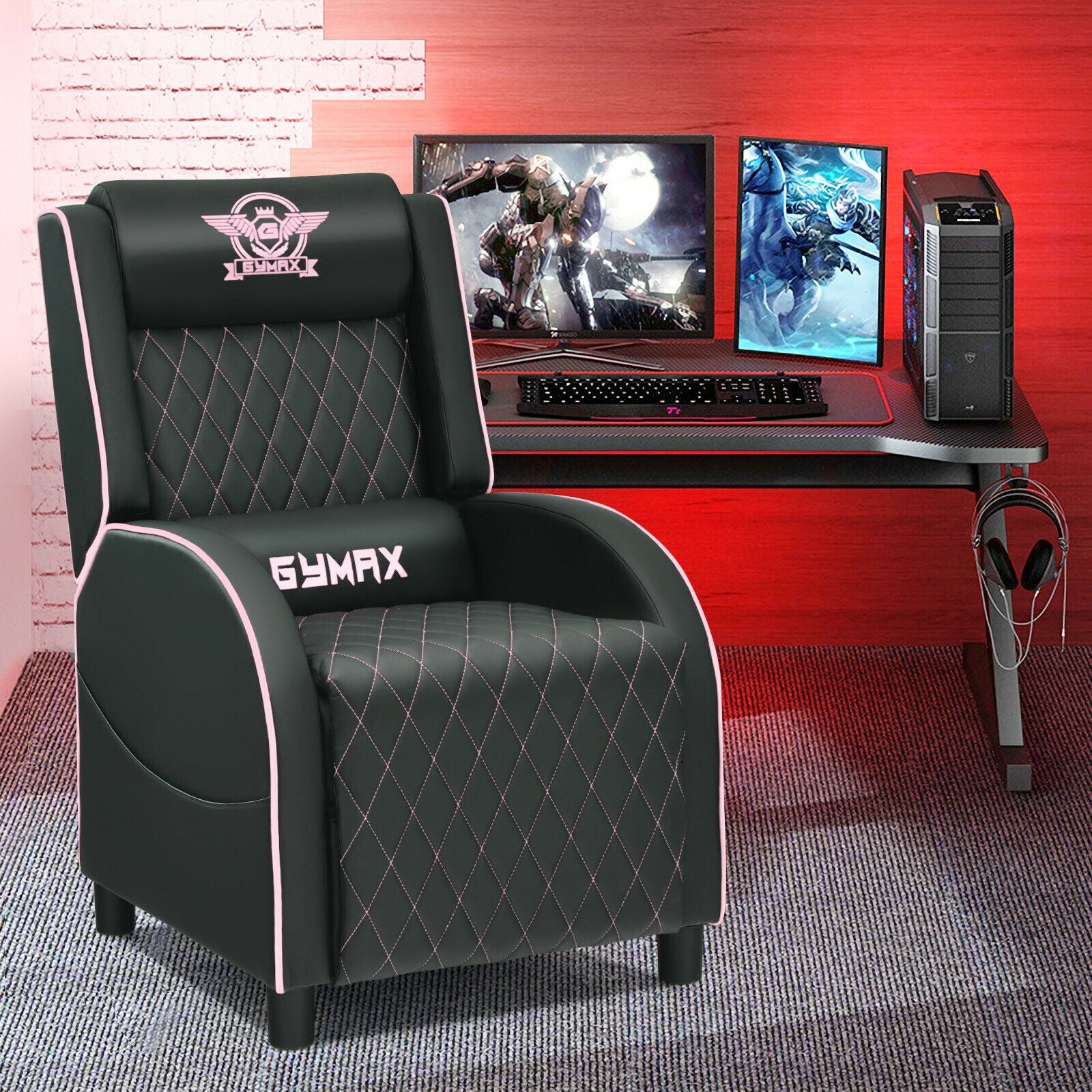 Massage Gaming Recliner Chair with Headrest and Adjustable Backrest for Home Theater-PinkÂ
