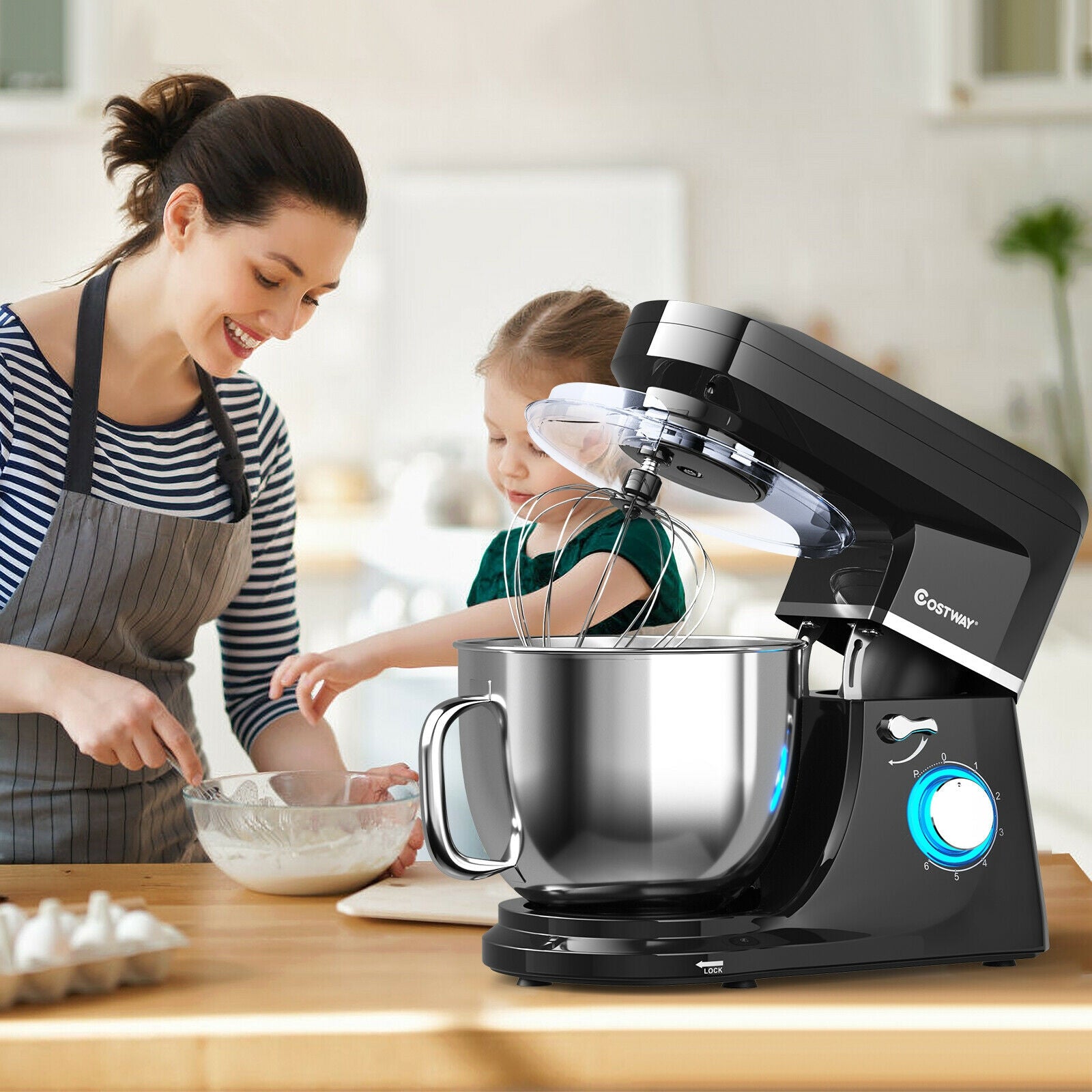 7.5 QT Tilt-Head Stand Mixer 6 Speed 660W with Dough Hook Beater -BlackÂ