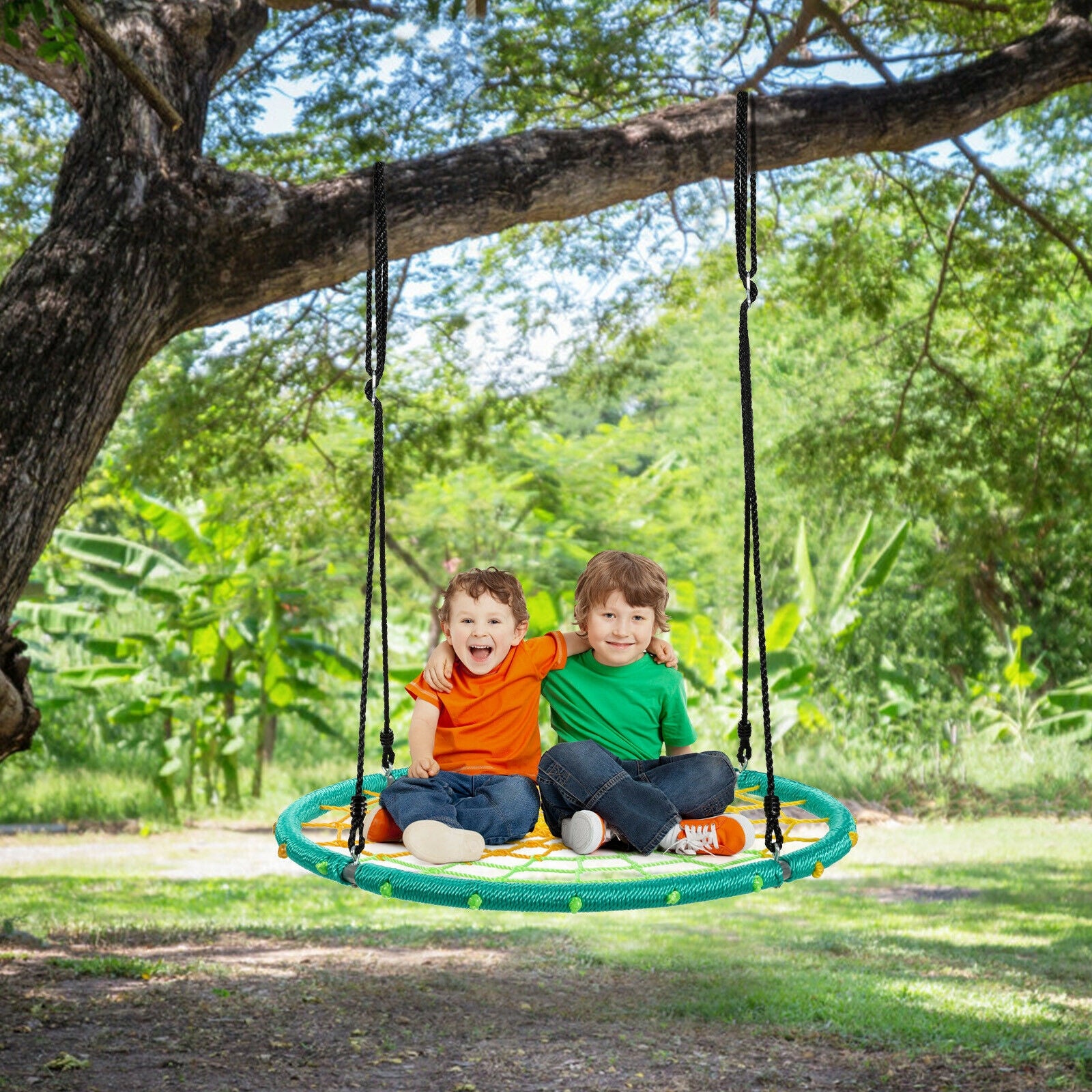 40 Inch Spider Web Tree Swing Kids Outdoor Play Set with Adjustable Ropes-GreenÂ