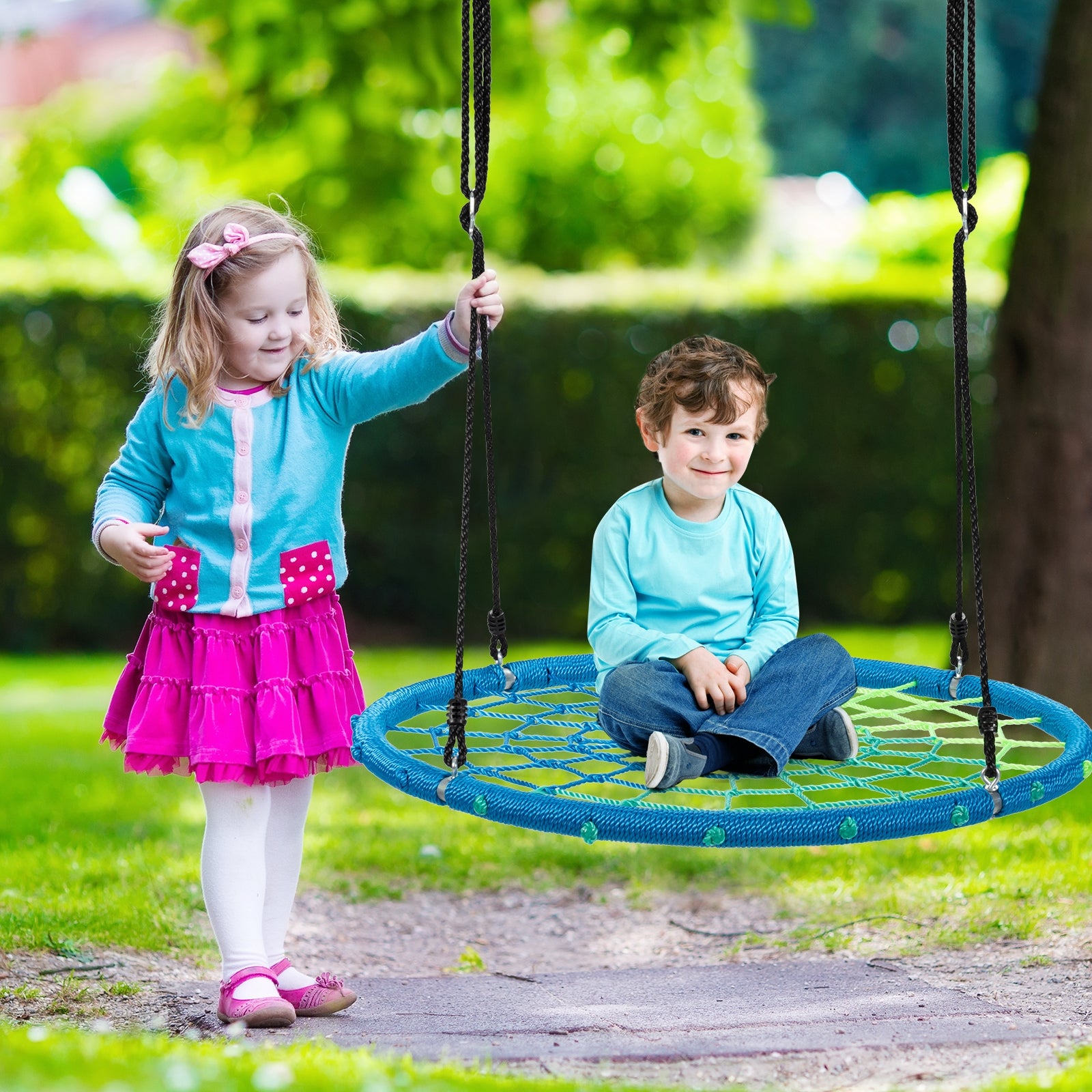 40 Inch Spider Web Tree Swing Kids Outdoor Play Set with Adjustable Ropes-BlueÂ