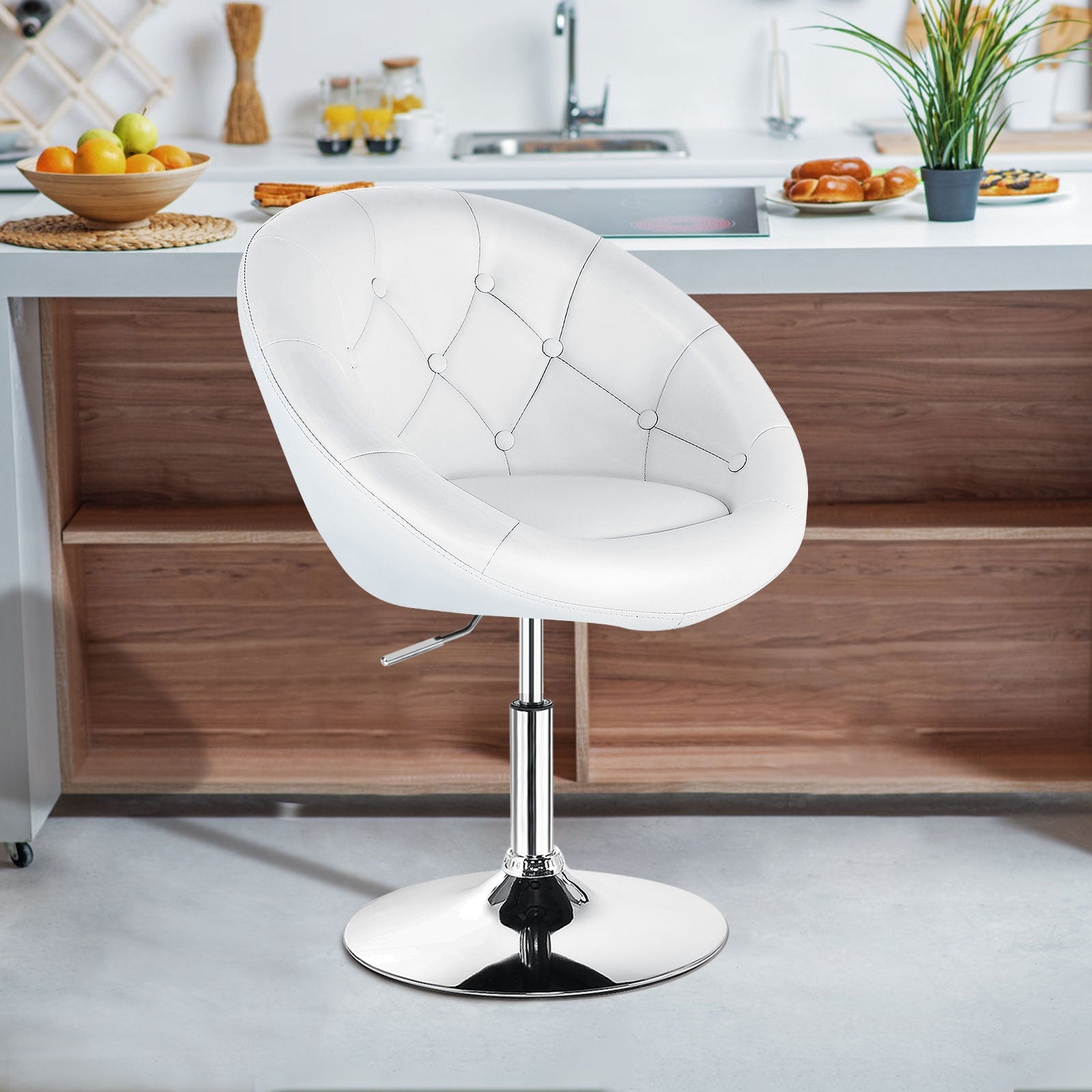 1 Piece Adjustable Modern Swivel Round Tufted-WhiteÂ