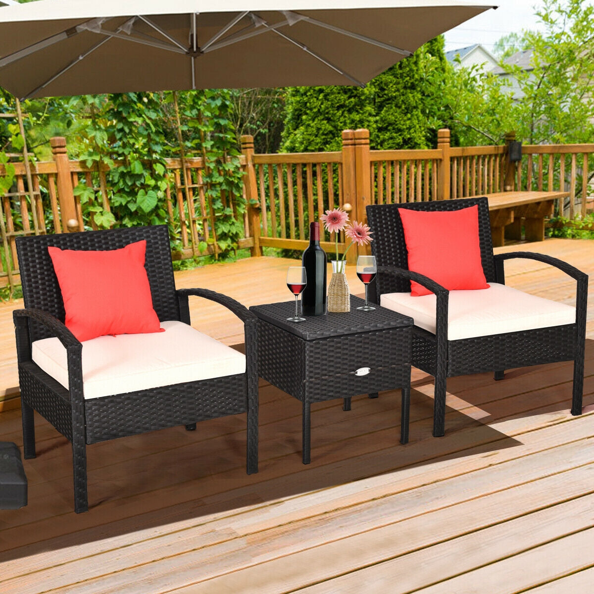 3 Piece PE Rattan Wicker Sofa Set with Washable and Removable Cushion for PatioÂ